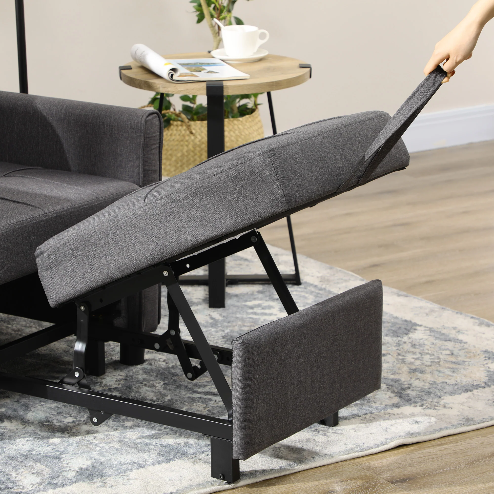 Fauteuil convertible 1 place 3 en 1, fauteuil lit avec dossier réglable en 3 positions, oreiller inclus et 2 poches latérales, canapé-lit 1 place pour invités, salon, bureau, gris - Image 10