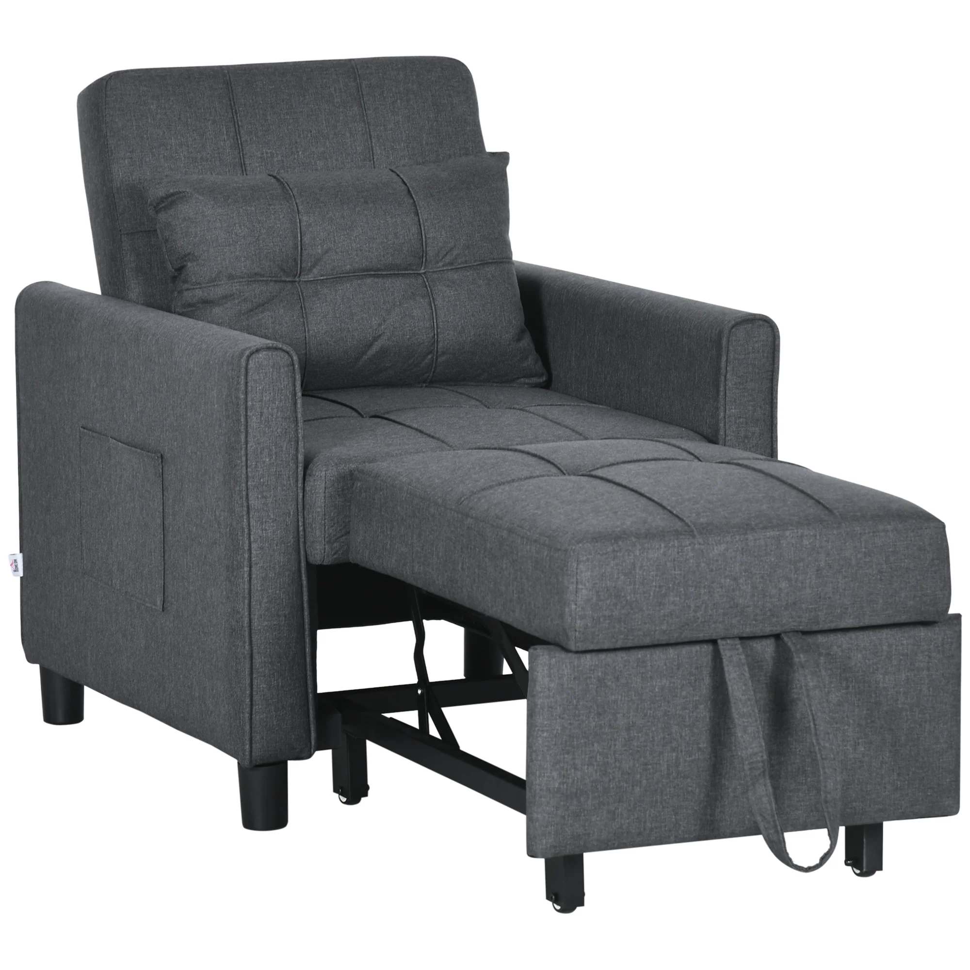 Fauteuil convertible 1 place 3 en 1, fauteuil lit avec dossier réglable en 3 positions, oreiller inclus et 2 poches latérales, canapé-lit 1 place pour invités, salon, bureau, gris - Image 11