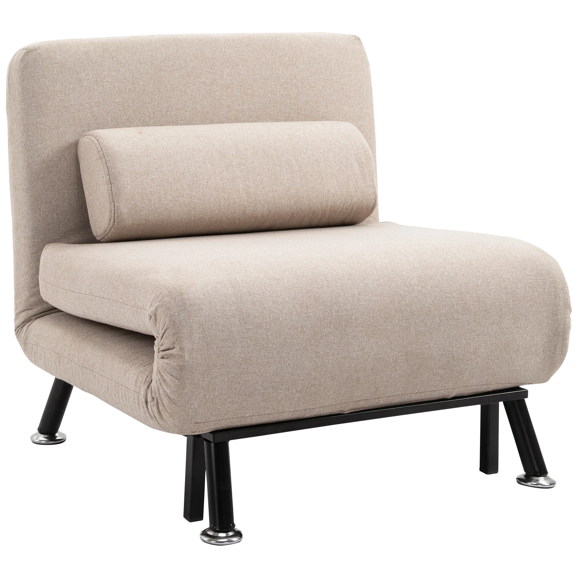 Fauteuil convertible 1 place chauffeuse 3 en 1 fauteuil lit avec dossier réglable en 5 positions, coussin inclus, canapé-lit 1 place pour invités, salon, charge 150 kg beige - Image 11