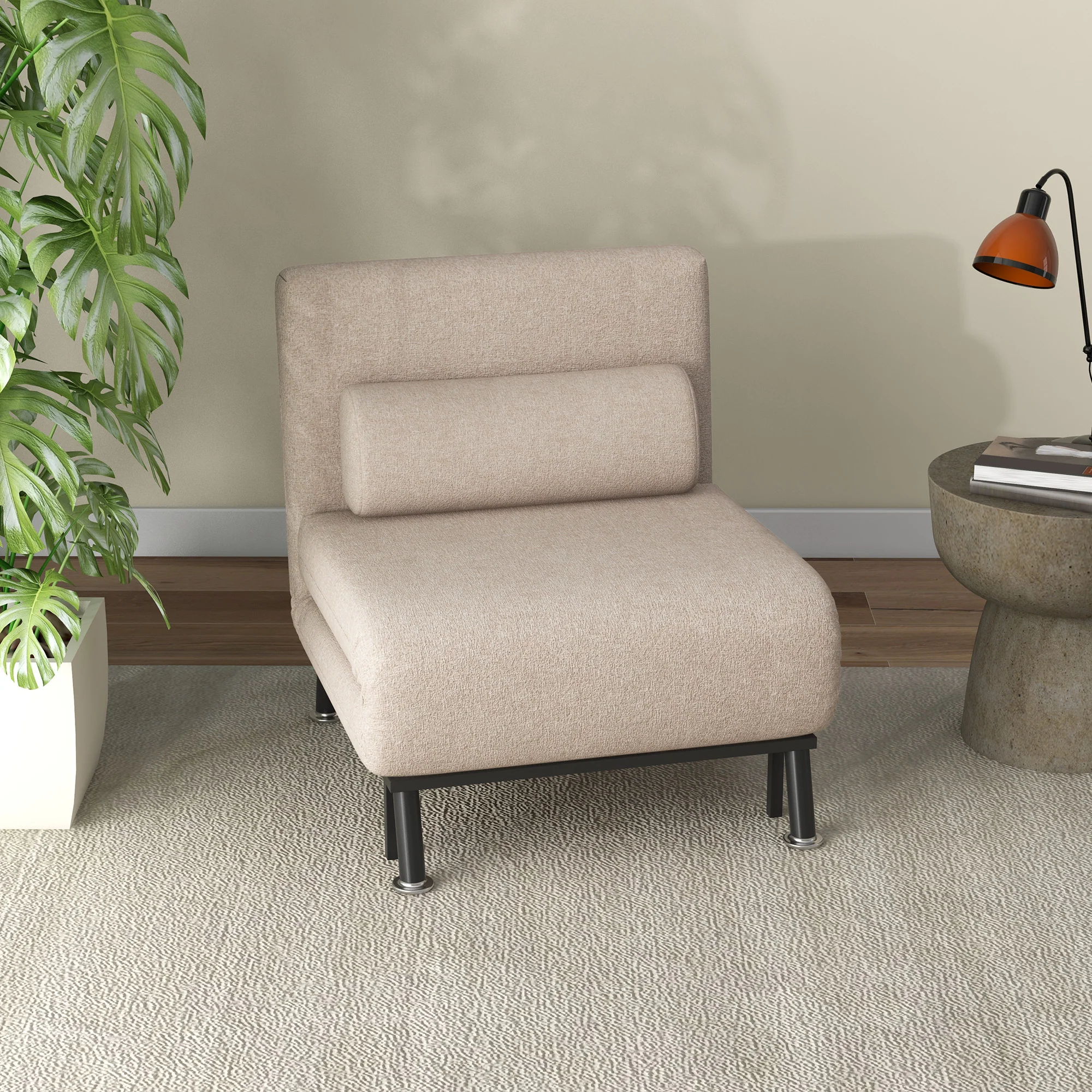 Fauteuil convertible 1 place chauffeuse 3 en 1 fauteuil lit avec dossier réglable en 5 positions, coussin inclus, canapé-lit 1 place pour invités, salon, charge 150 kg beige - Image 3