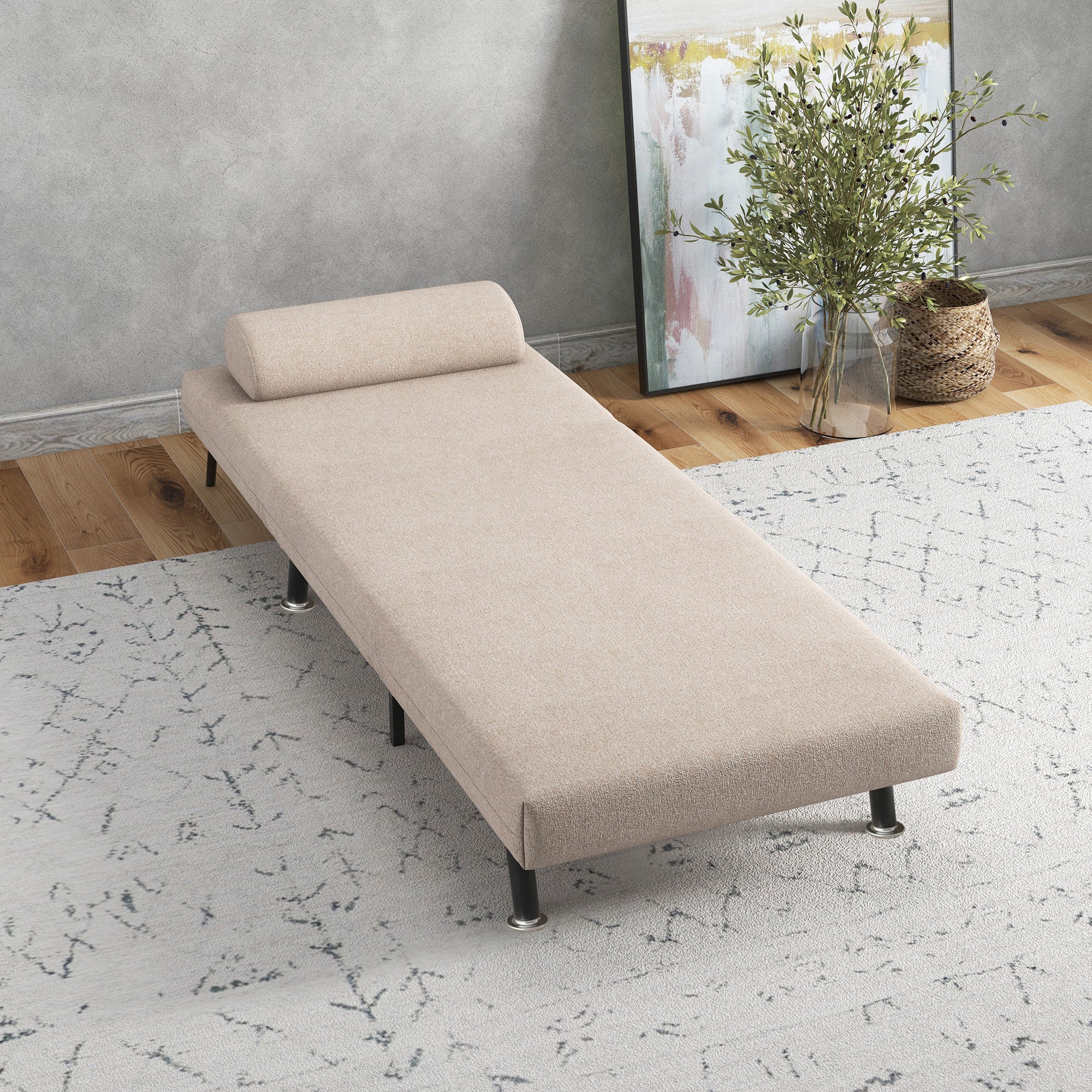 Fauteuil convertible 1 place chauffeuse 3 en 1 fauteuil lit avec dossier réglable en 5 positions, coussin inclus, canapé-lit 1 place pour invités, salon, charge 150 kg beige - Image 9