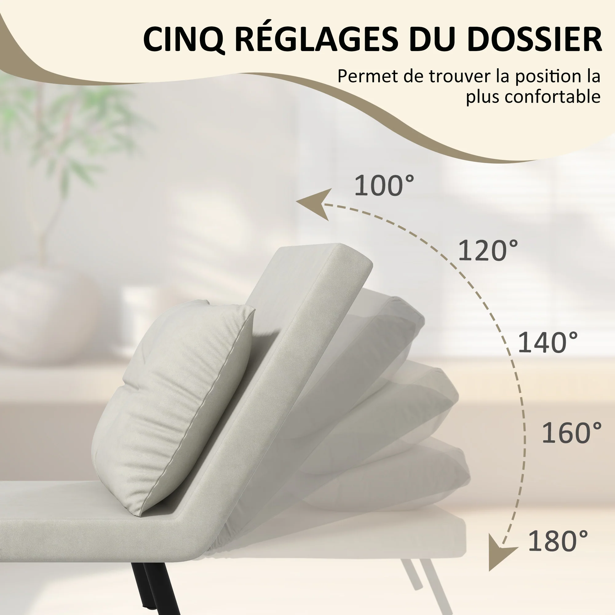 Fauteuil convertible 1 place chauffeuse 4 en 1 canapé convertible fauteuil lit avec dossier réglable en 5 positions, coussin inclus, canapé-lit 1 place pour invités, salon, charge 120 kg crème - Image 6