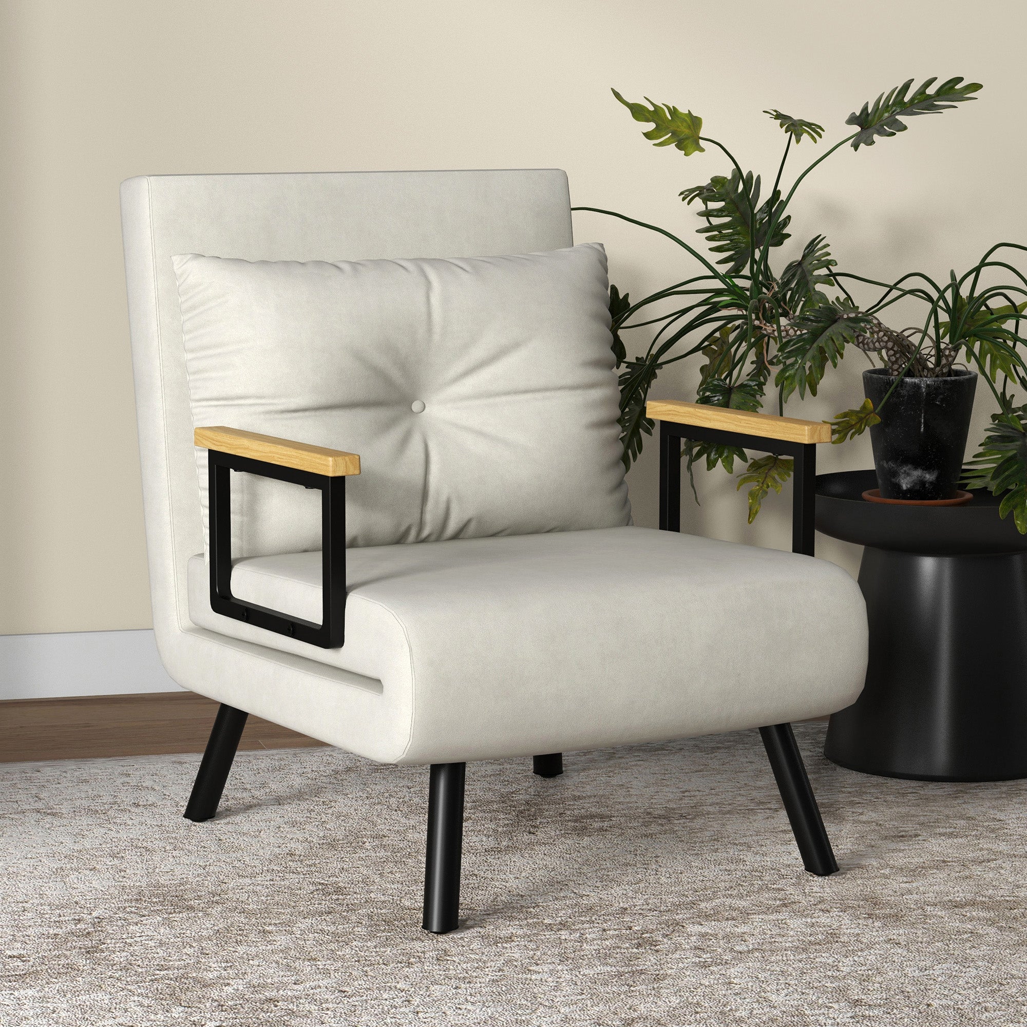 Fauteuil convertible 1 place chauffeuse 4 en 1 canapé convertible fauteuil lit avec dossier réglable en 5 positions, coussin inclus, canapé-lit 1 place pour invités, salon, charge 120 kg crème - Image 8