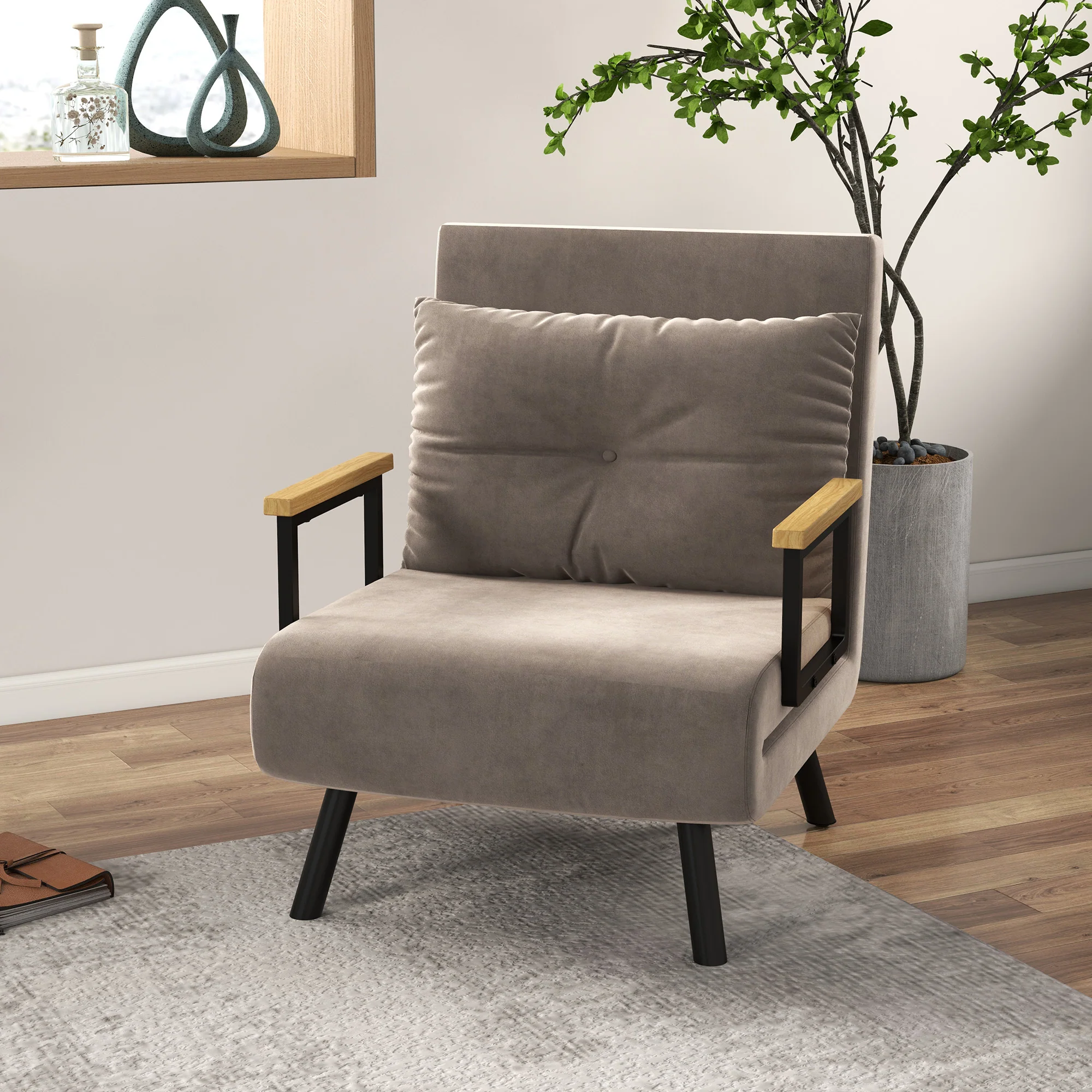 Fauteuil convertible 1 place chauffeuse 4 en 1 canapé convertible fauteuil lit avec dossier réglable en 5 positions, coussin inclus, canapé-lit 1 place pour invités, salon, charge 120 kg marron - Image 3