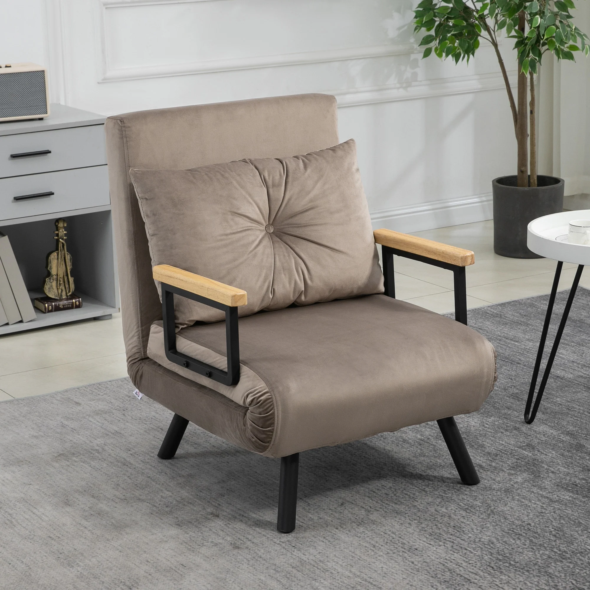Fauteuil convertible 1 place chauffeuse 4 en 1 canapé convertible fauteuil lit avec dossier réglable en 5 positions, coussin inclus, canapé-lit 1 place pour invités, salon, charge 120 kg marron - Image 8