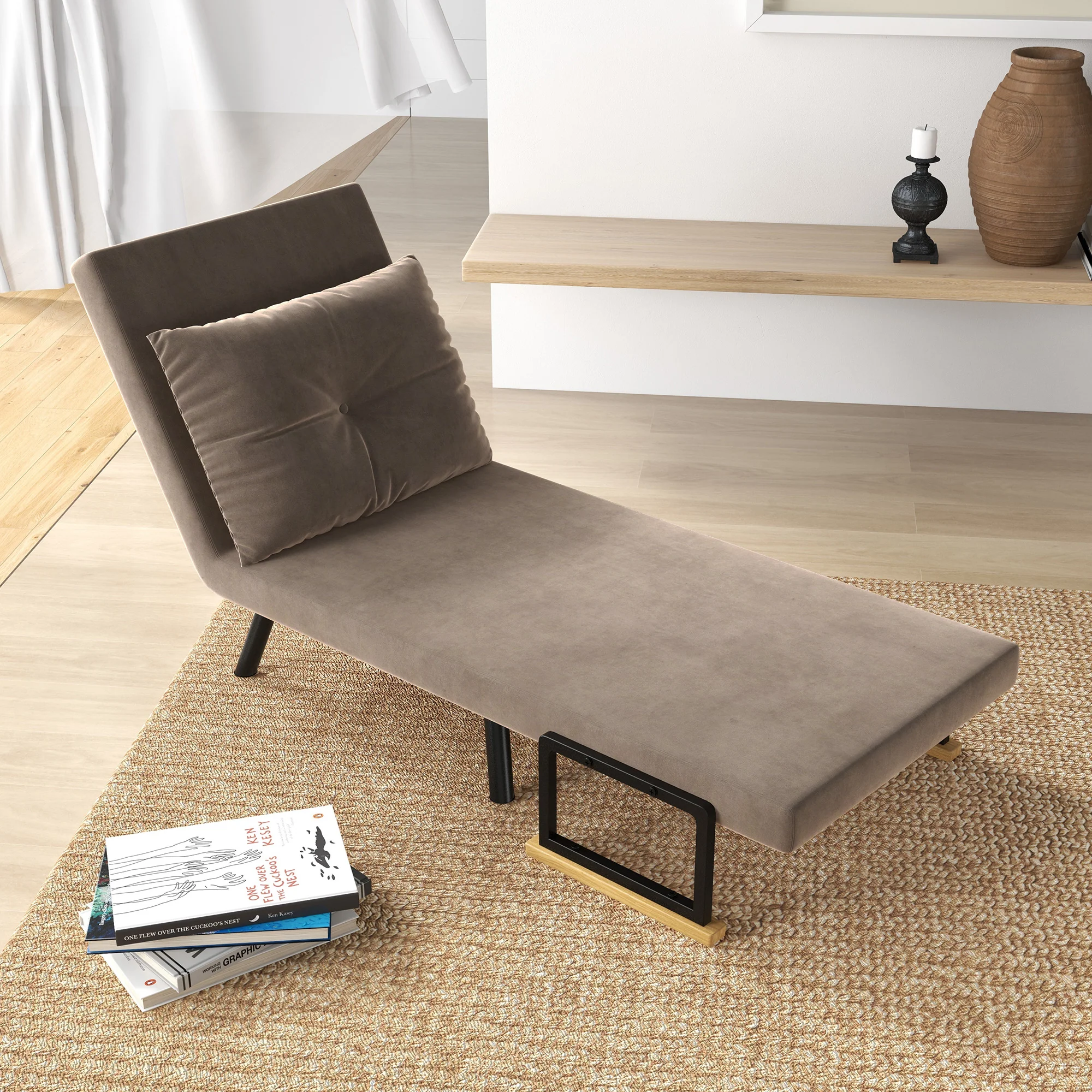 Fauteuil convertible 1 place chauffeuse 4 en 1 canapé convertible fauteuil lit avec dossier réglable en 5 positions, coussin inclus, canapé-lit 1 place pour invités, salon, charge 120 kg marron - Image 9