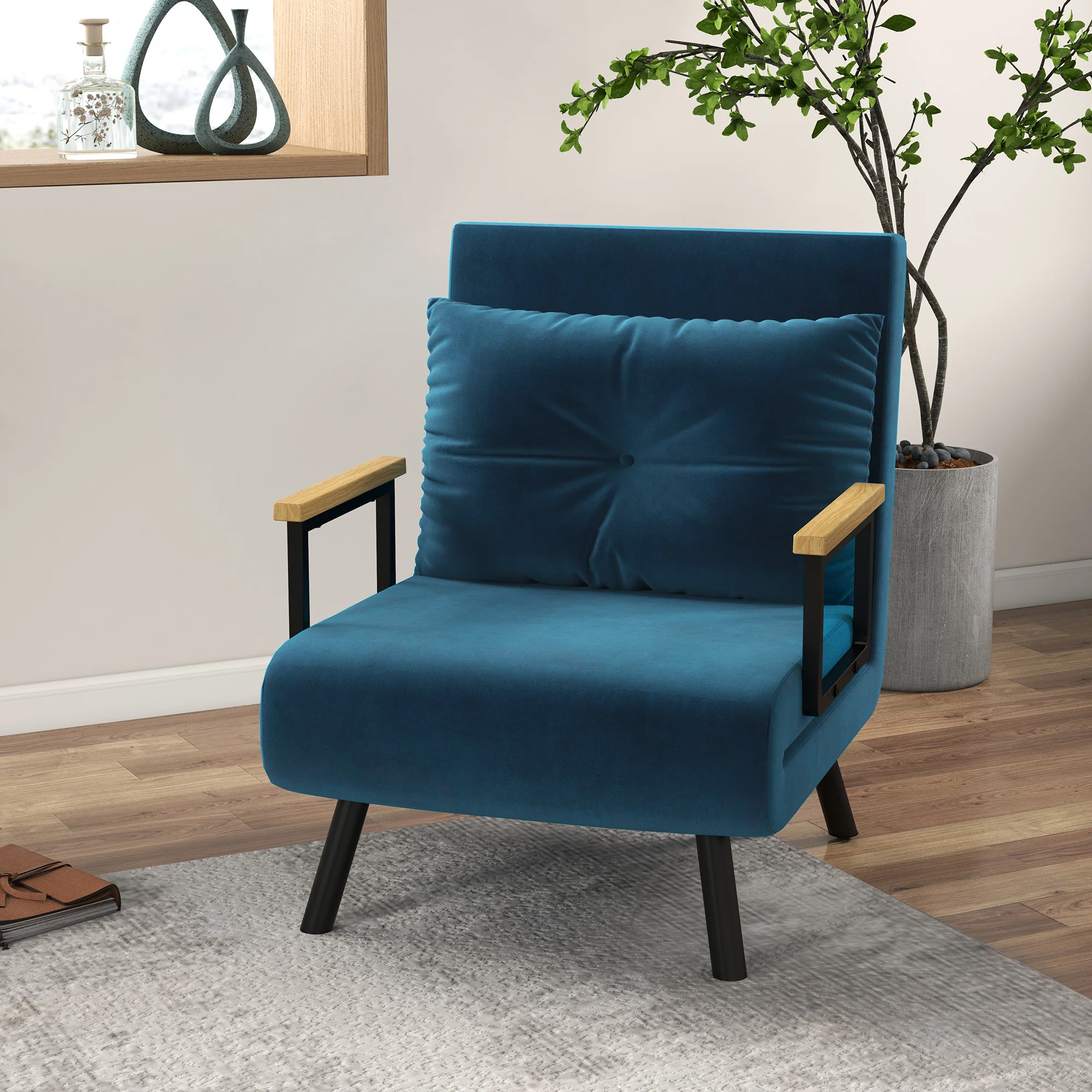 Fauteuil convertible 1 place chauffeuse 4 en 1 canapé convertible fauteuil lit avec dossier réglable en 5 positions, coussin inclus, canapé-lit 1 place pour invités, salon, charge 120 kg bleu - Image 3