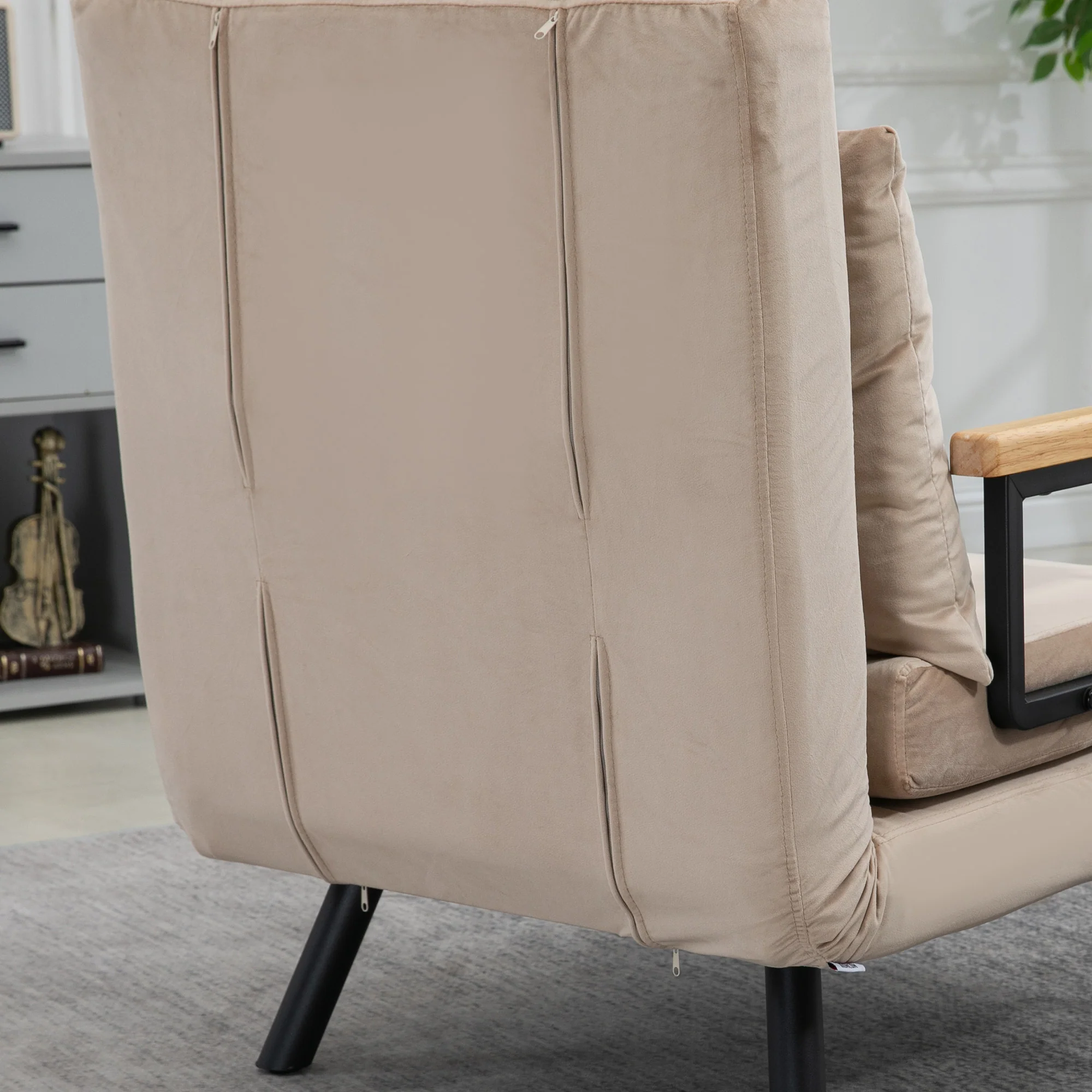 Fauteuil convertible 1 place chauffeuse 4 en 1 canapé convertible fauteuil lit avec dossier réglable en 5 positions, coussin inclus, canapé-lit 1 place pour invités, salon, charge 120 kg beige - Image 9