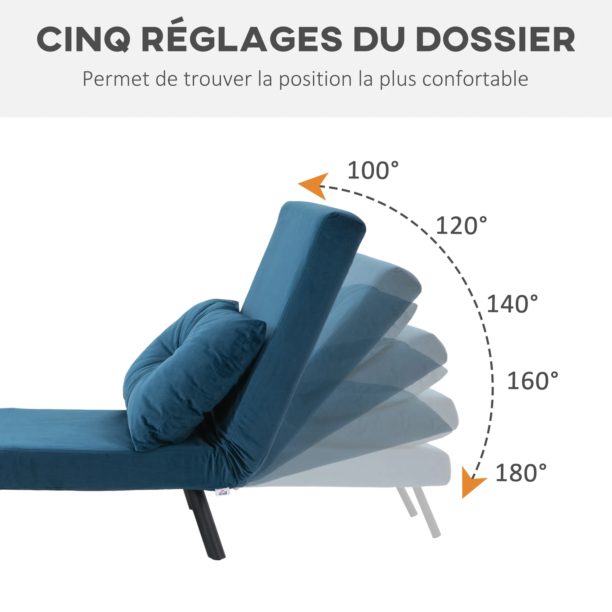 Fauteuil convertible 1 place chauffeuse 4 en 1 canapé convertible fauteuil lit avec dossier réglable en 5 positions, coussin inclus, canapé-lit 1 place pour invités, salon, charge 120 kg bleu - Image 6