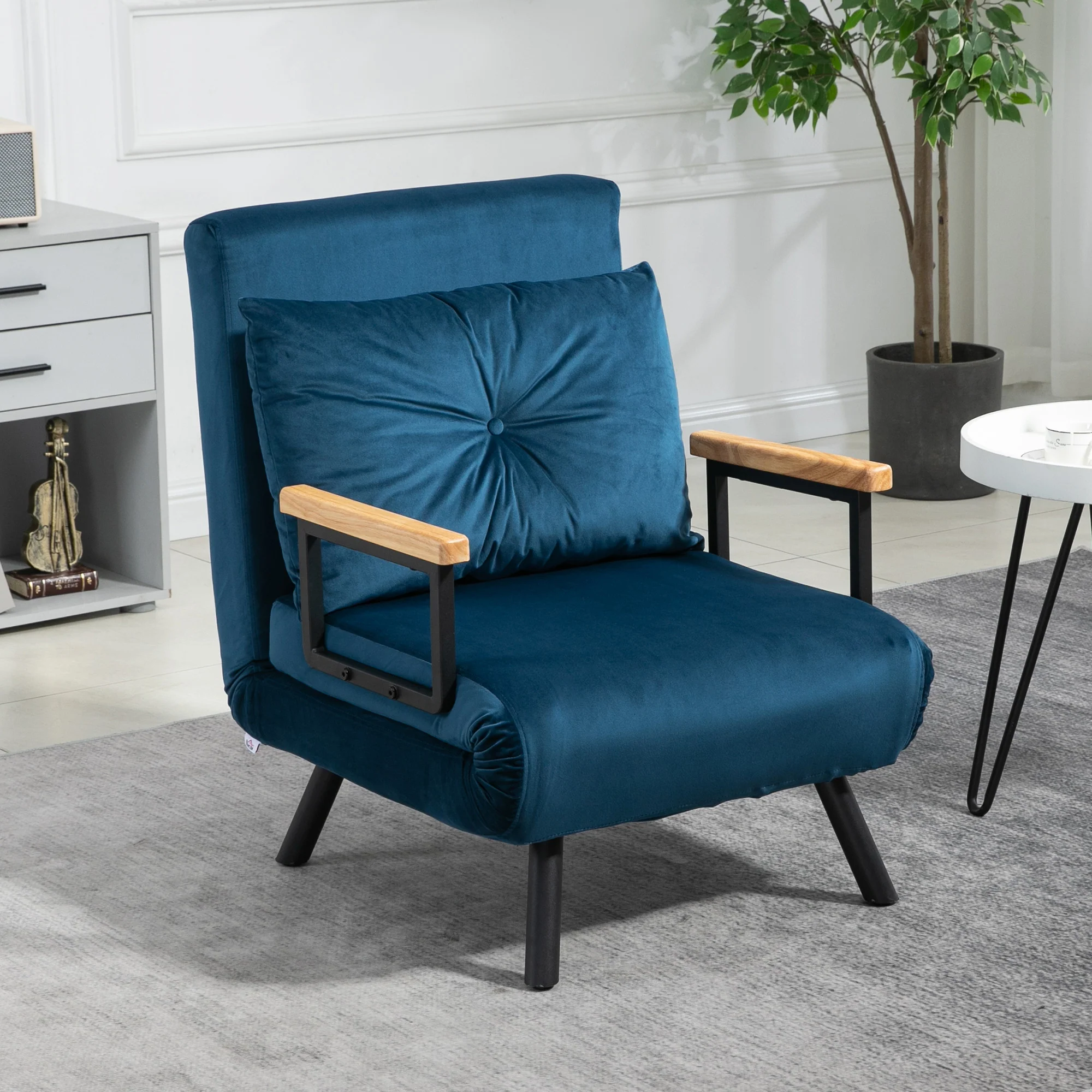 Fauteuil convertible 1 place chauffeuse 4 en 1 canapé convertible fauteuil lit avec dossier réglable en 5 positions, coussin inclus, canapé-lit 1 place pour invités, salon, charge 120 kg bleu - Image 8
