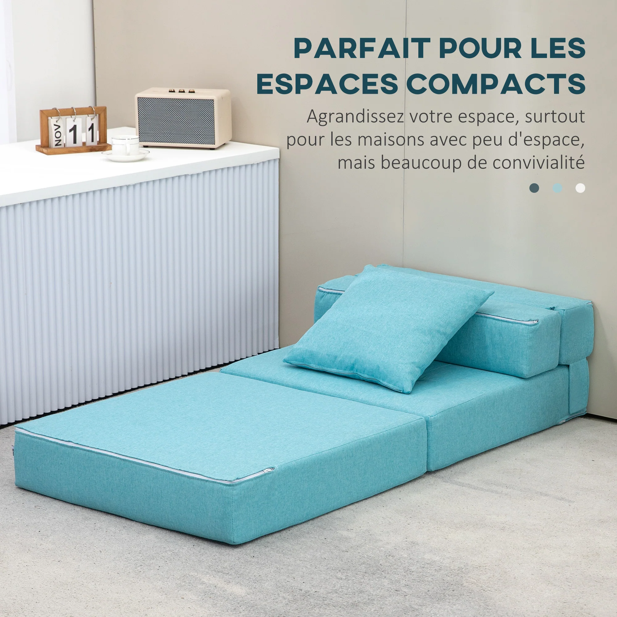 Fauteuil convertible 1 place fauteuil lit chauffeuse 1 place - coussin déhoussable inclus - chaise de sol pour invités, salon, charge 120 kg, bleu - Image 7