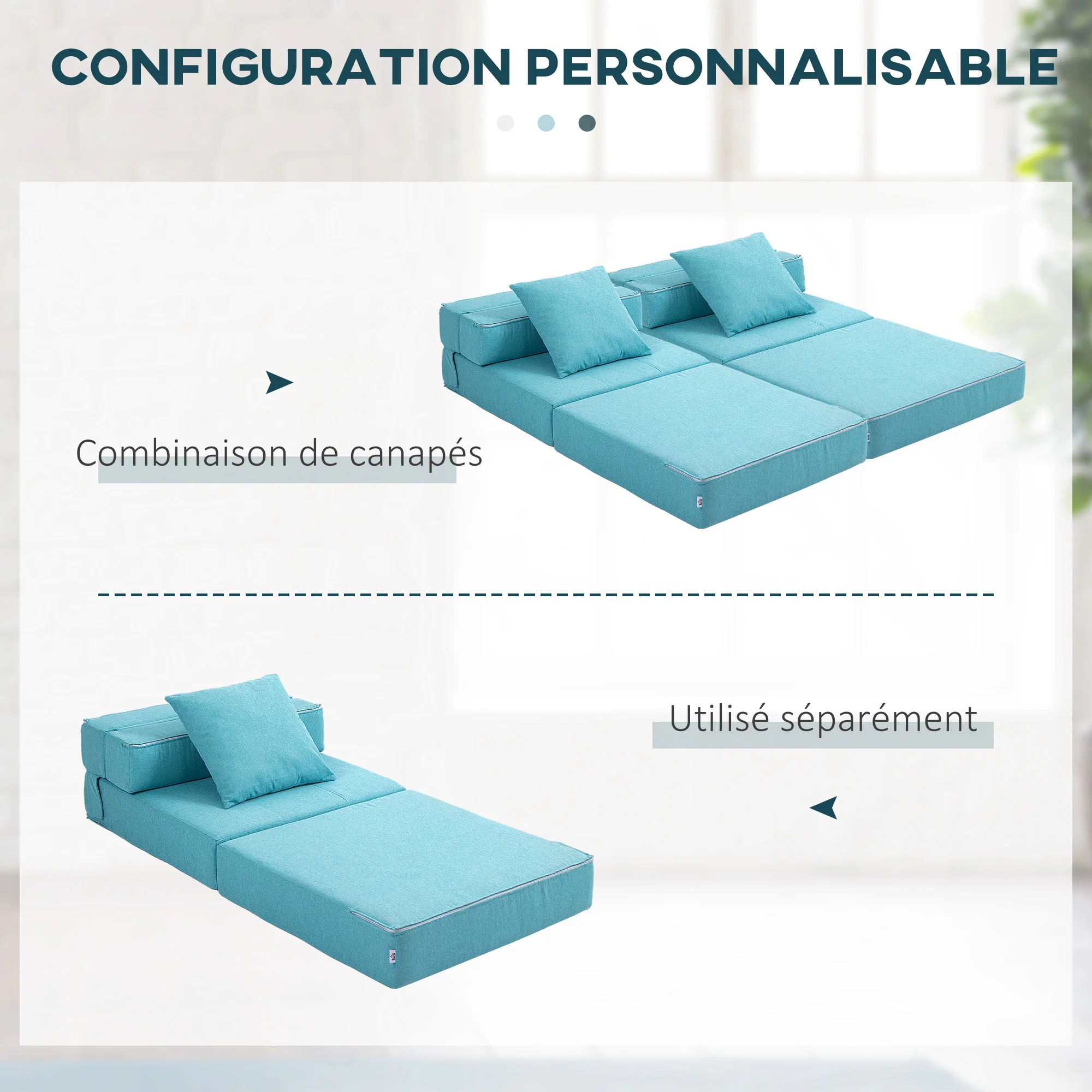 Fauteuil convertible 1 place fauteuil lit chauffeuse 1 place - coussin déhoussable inclus - chaise de sol pour invités, salon, charge 120 kg, bleu - Image 8