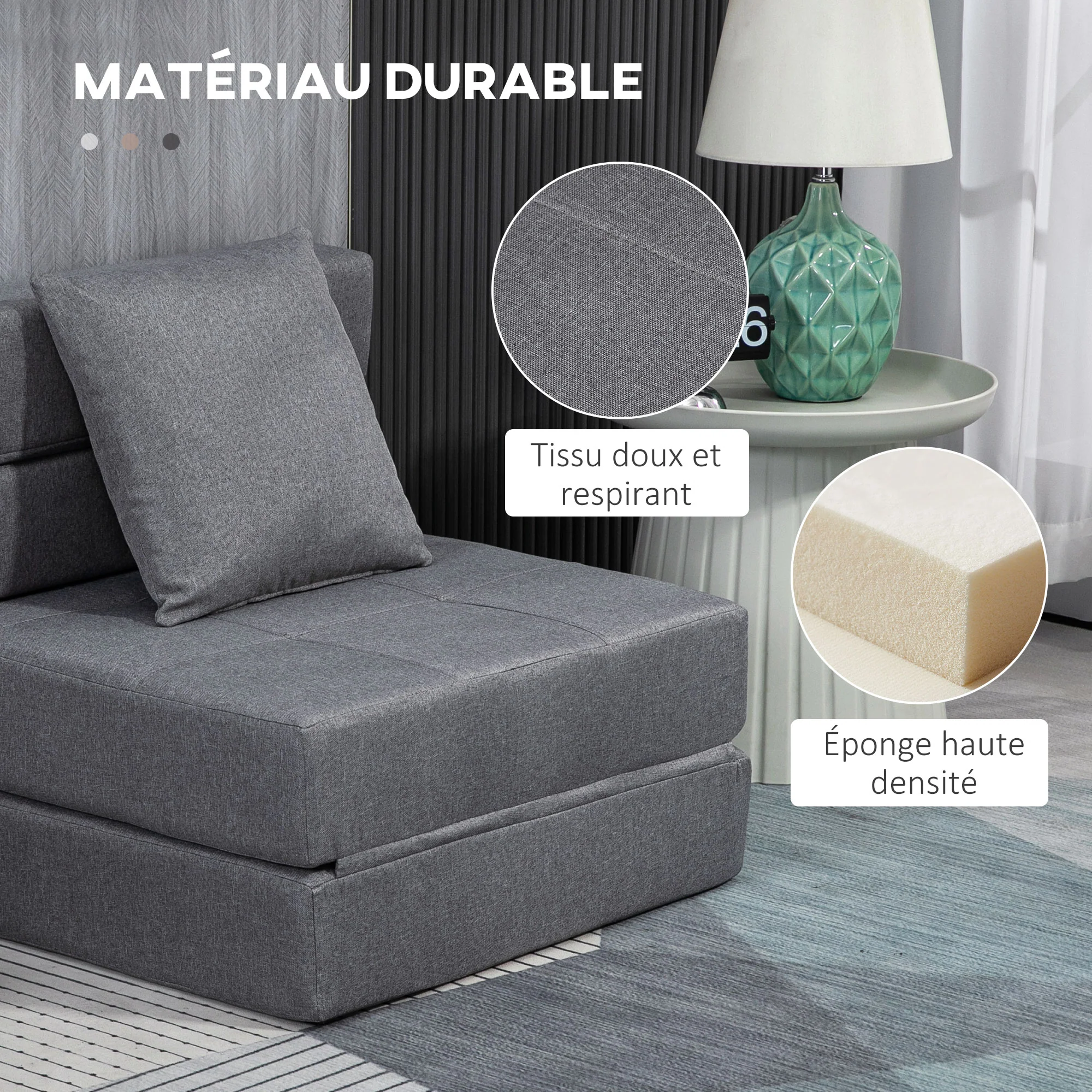 Fauteuil convertible 1 place fauteuil lit chauffeuse 1 place - coussin déhoussable inclus - chaise de sol pour invités, salon, charge 120 kg, gris foncé - Image 6
