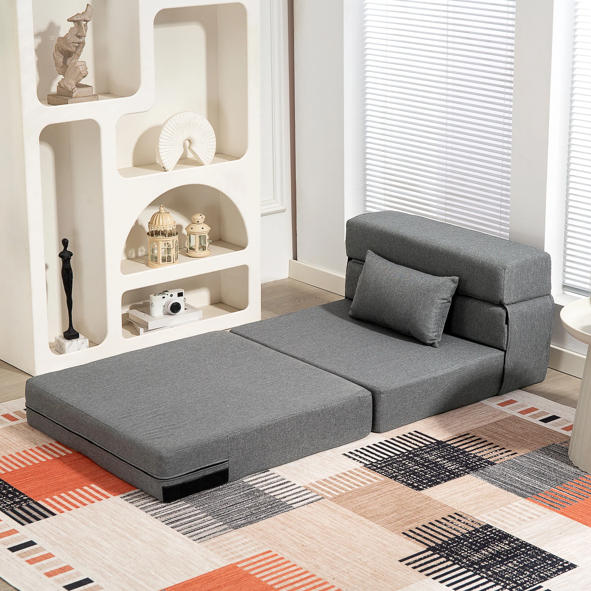 Fauteuil convertible 1 place fauteuil lit pliant chauffeuse 1 place 3 en 1 avec assise rembourré, coussin inclus, matelas pliable portable pour invités, salon, petit espace, charge 120 kg, gris - Image 10