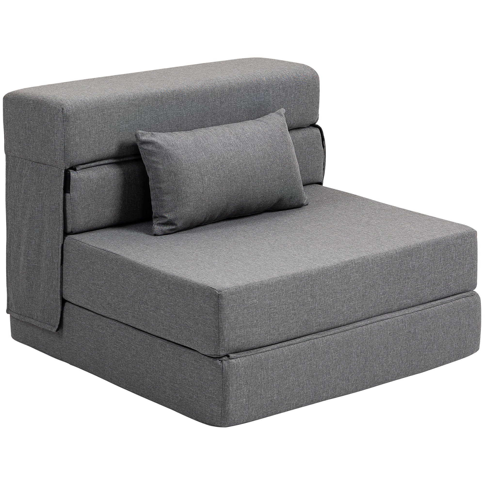 Fauteuil convertible 1 place fauteuil lit pliant chauffeuse 1 place 3 en 1 avec assise rembourré, coussin inclus, matelas pliable portable pour invités, salon, petit espace, charge 120 kg, gris - Image 11