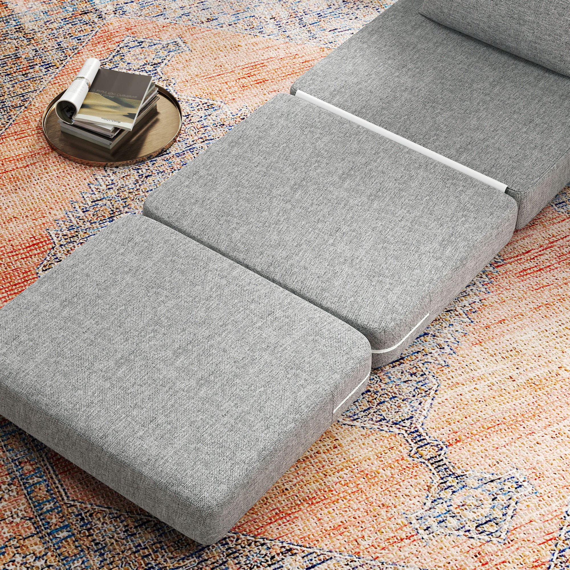 Fauteuil convertible 1 place fauteuil paresseux chauffeuse 1 place - coussin inclus, matelas tri-dépliant - pour invités, salon, charge 240 kg, tissu lin gris - Image 10