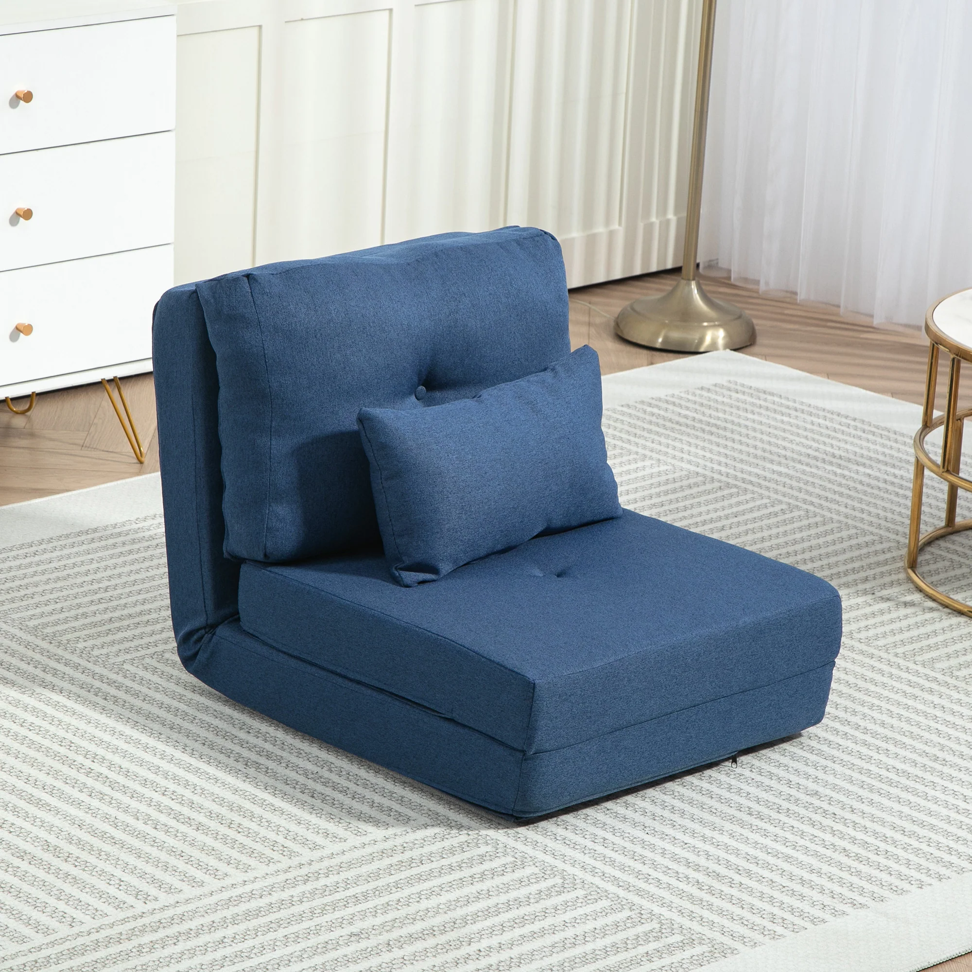 Fauteuil convertible 1 place fauteuil paresseux lit chauffeuse 1 place - coussin inclus, dossier réglable - salon, charge 120 kg, tissu lin bleu foncé - Image 3
