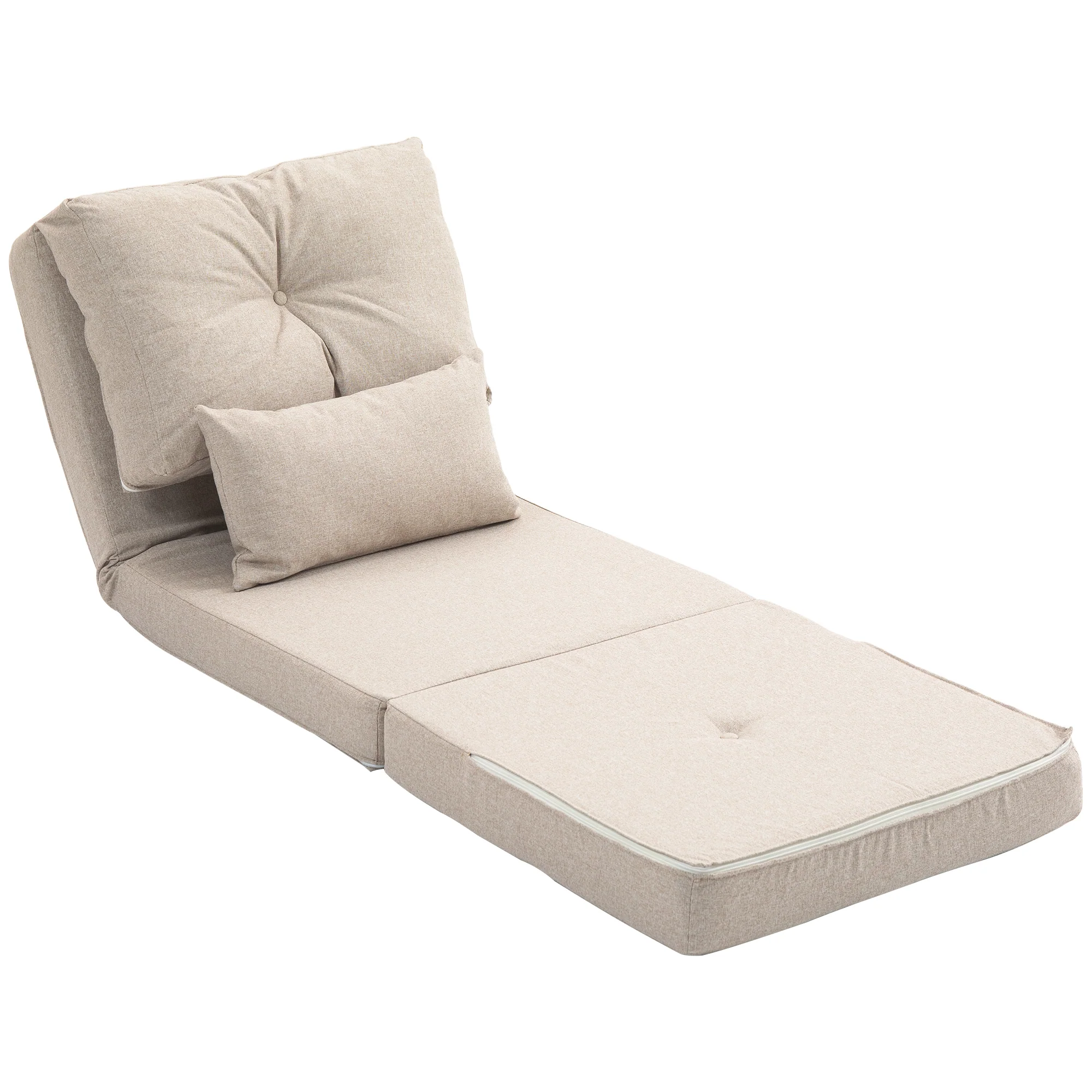 Fauteuil convertible 1 place fauteuil paresseux lit chauffeuse 1 place - coussin inclus, dossier réglable - salon, charge 120 kg, tissu lin beige