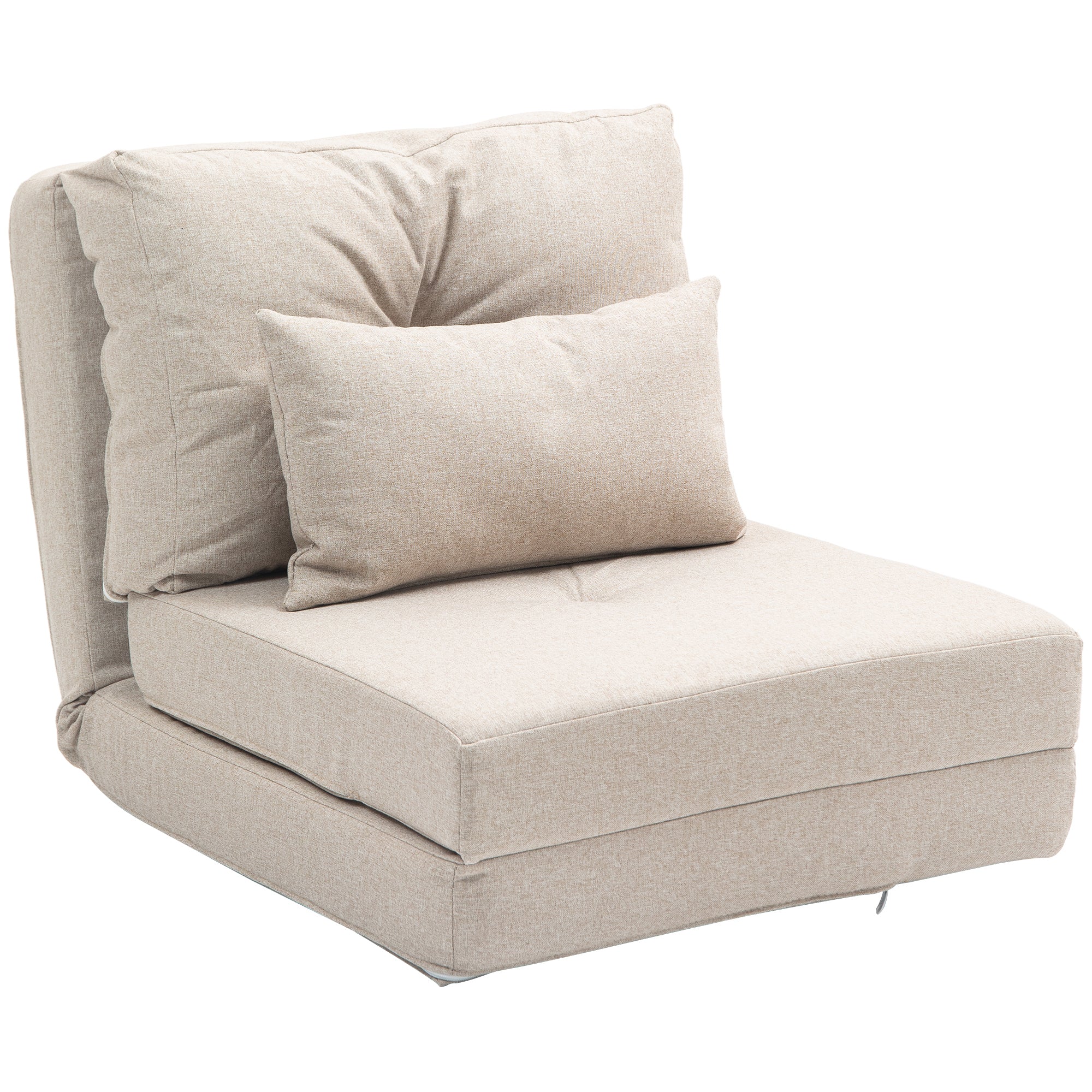 Fauteuil convertible 1 place fauteuil paresseux lit chauffeuse 1 place - coussin inclus, dossier réglable - salon, charge 120 kg, tissu lin beige - Image 11