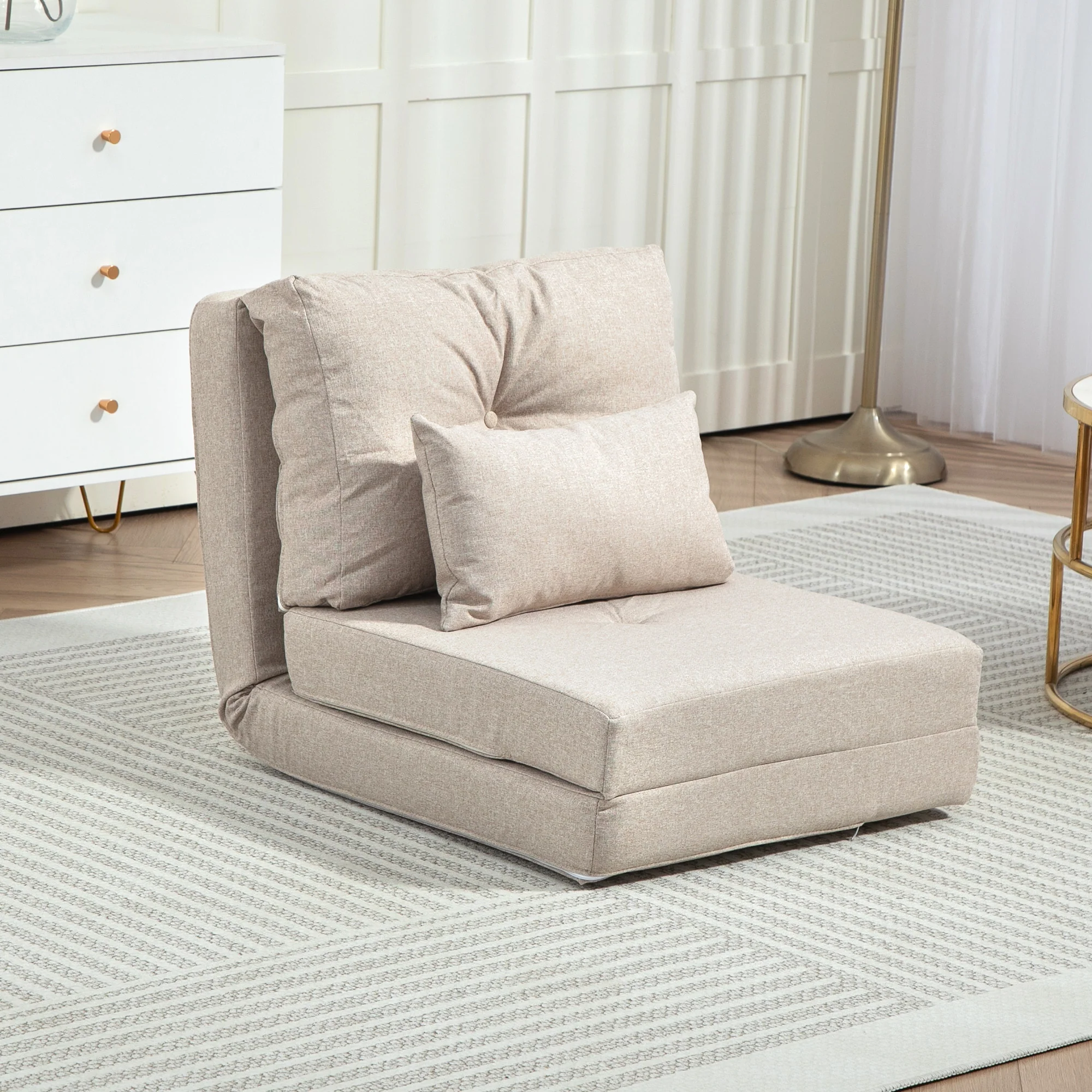 Fauteuil convertible 1 place fauteuil paresseux lit chauffeuse 1 place - coussin inclus, dossier réglable - salon, charge 120 kg, tissu lin beige - Image 3