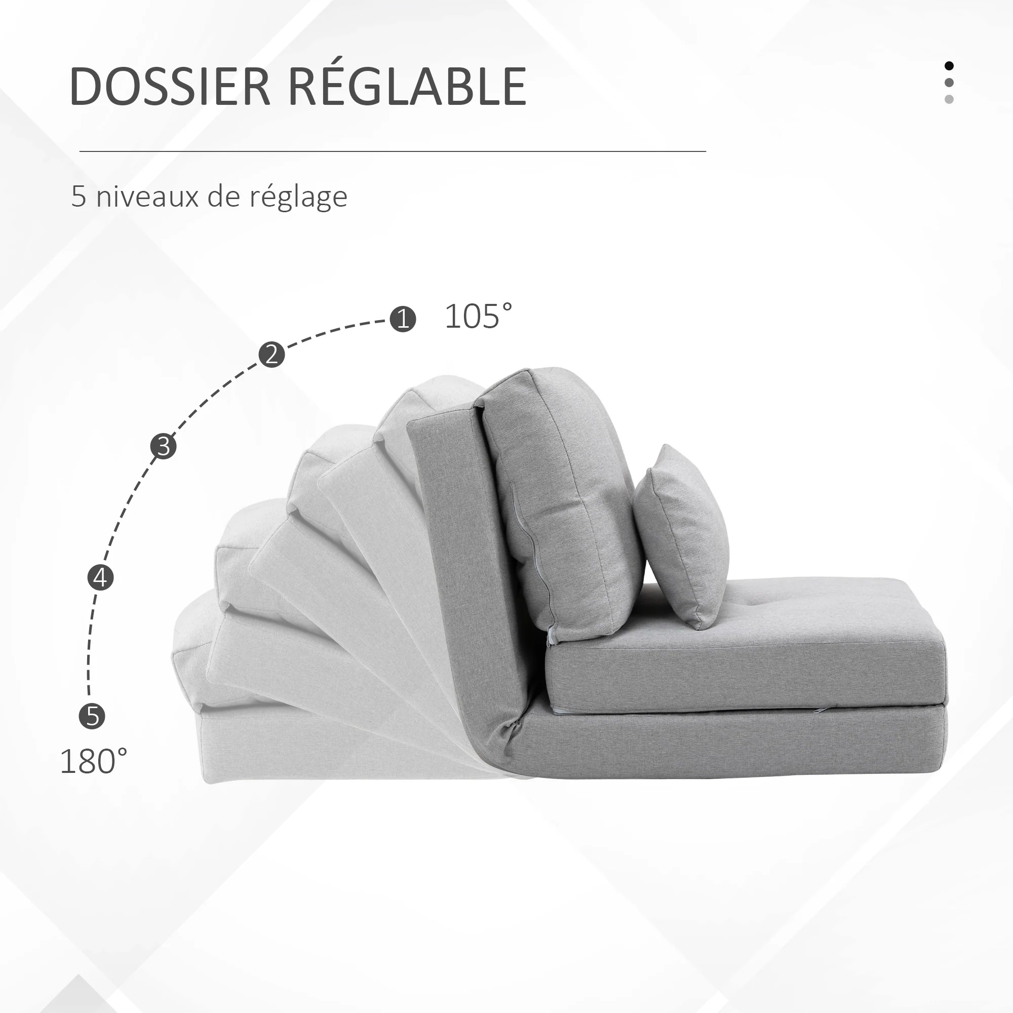 Fauteuil convertible 1 place fauteuil paresseux lit chauffeuse 1 place - coussin inclus, dossier réglable - salon, charge 120 kg, tissu lin gris clair - Image 5