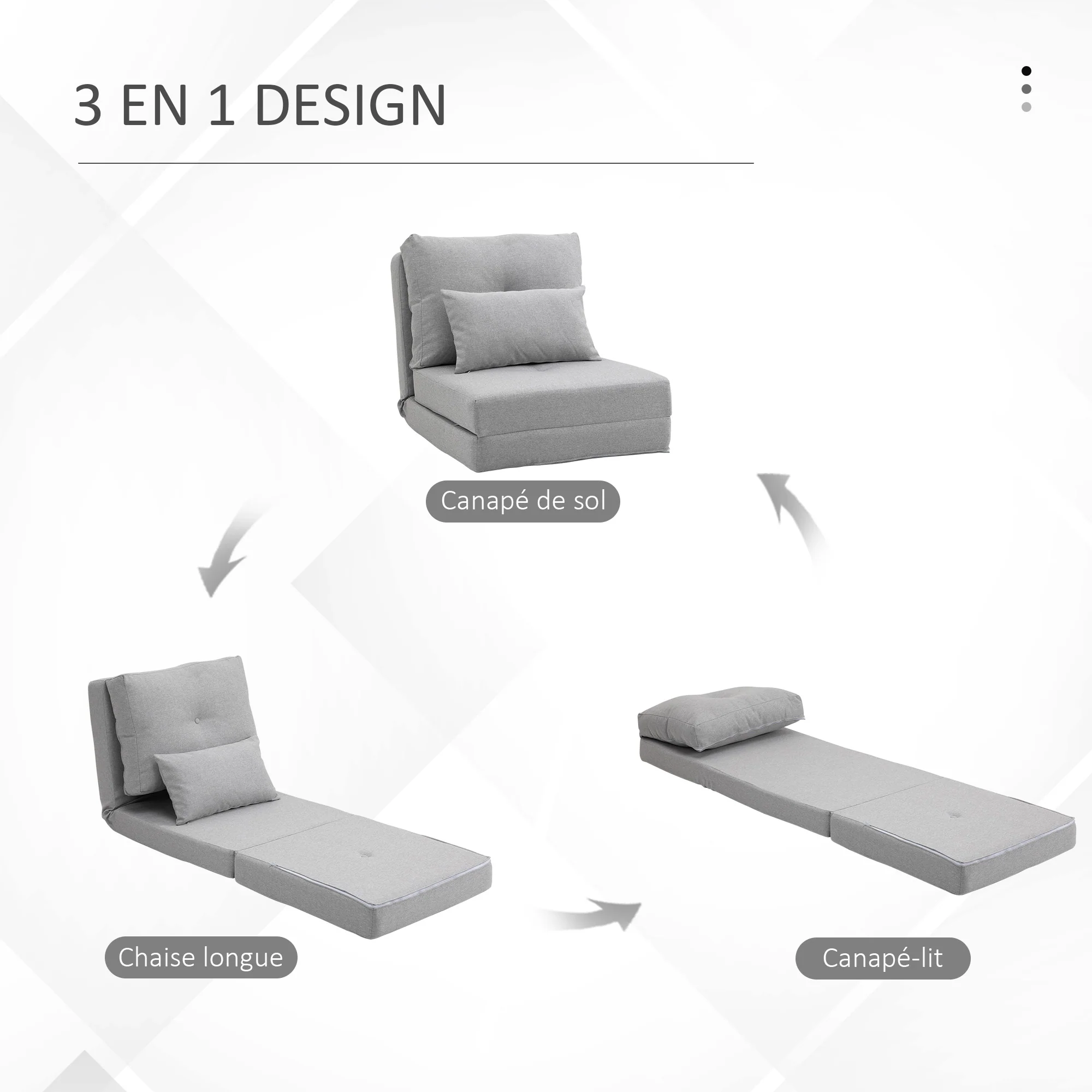 Fauteuil convertible 1 place fauteuil paresseux lit chauffeuse 1 place - coussin inclus, dossier réglable - salon, charge 120 kg, tissu lin gris clair - Image 6
