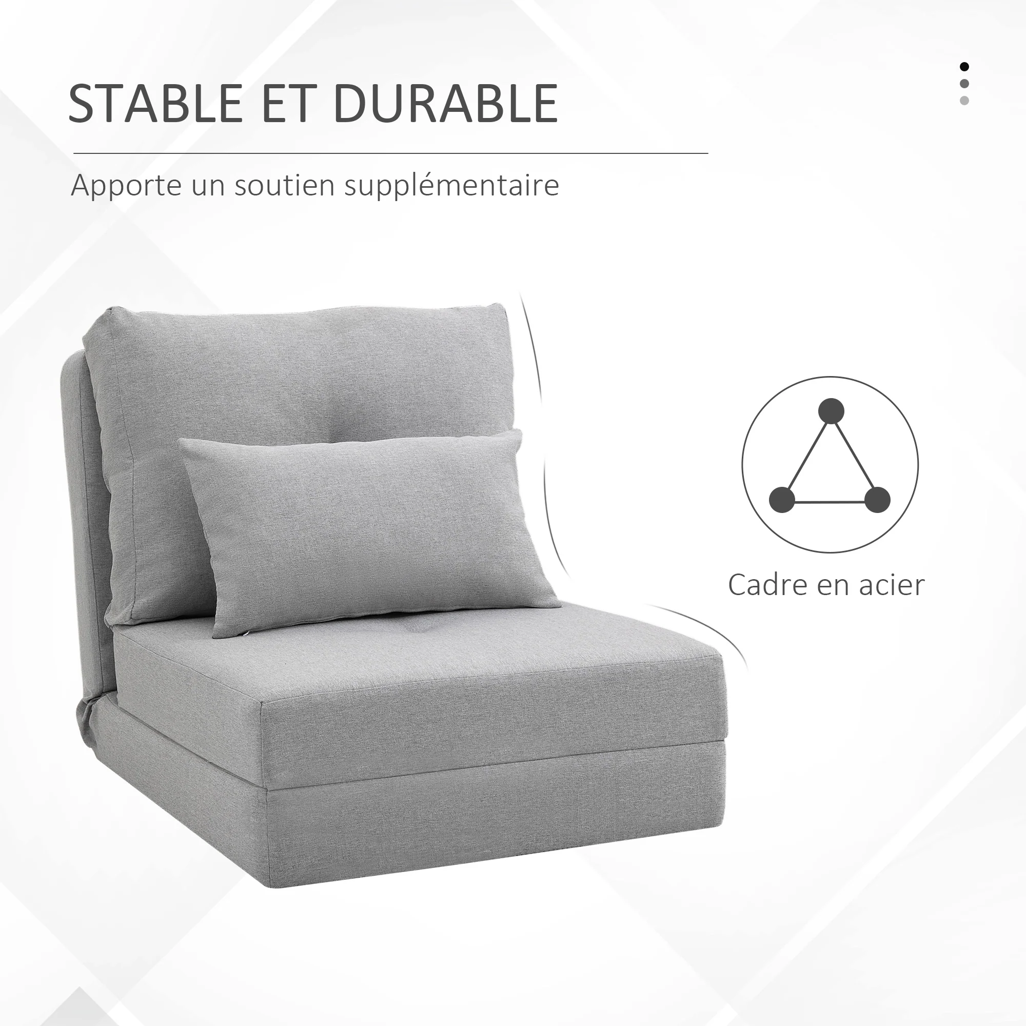 Fauteuil convertible 1 place fauteuil paresseux lit chauffeuse 1 place - coussin inclus, dossier réglable - salon, charge 120 kg, tissu lin gris clair - Image 8