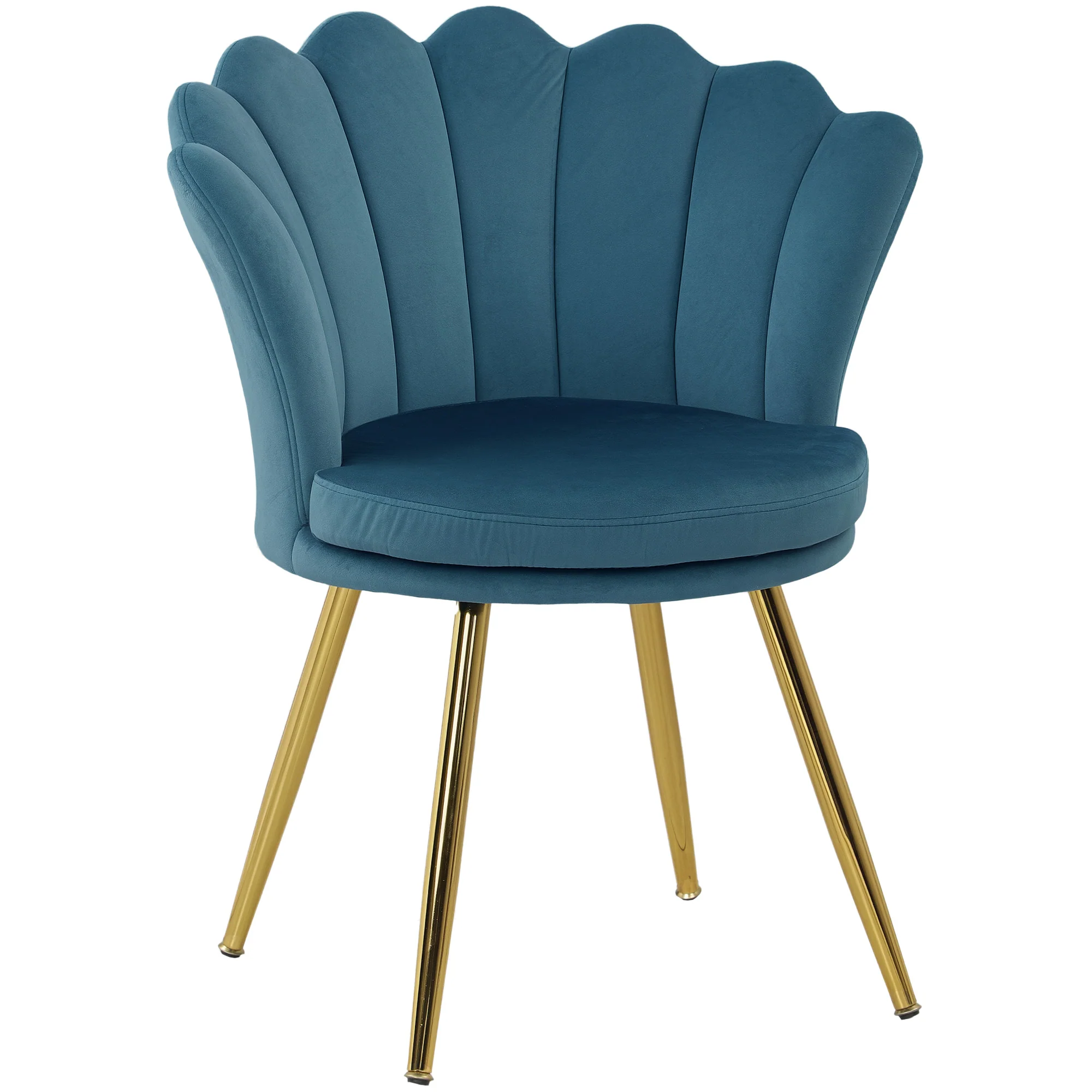 Fauteuil coquillage chaise coiffeuse fauteuil en velours avec pieds en métal doré pour salon chambre et salle à manger 67l x 64P x 77H cm bleu - Image 12