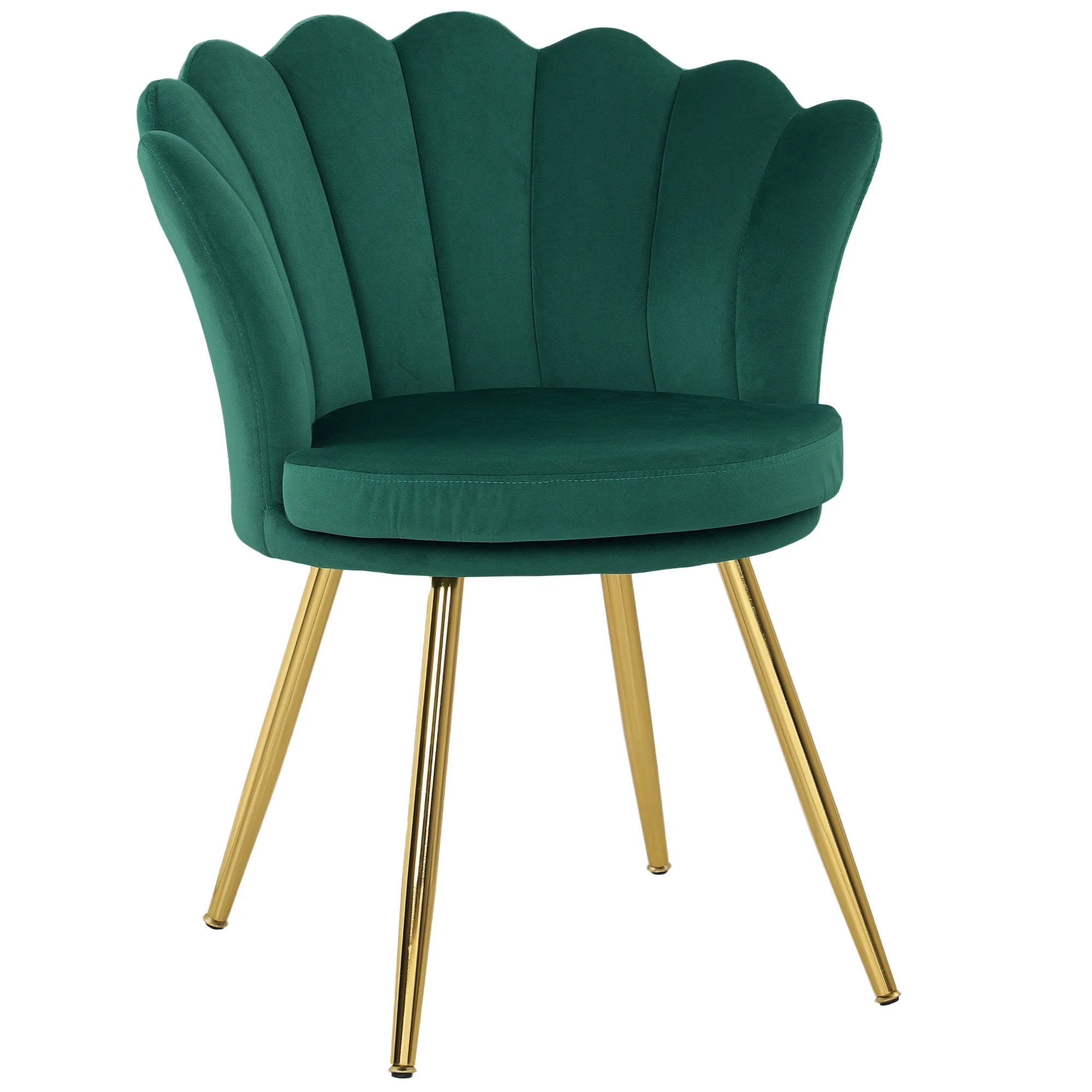 Fauteuil coquillage chaise coiffeuse fauteuil en velours fauteuil de salon avec pieds en métal doré pour salon chambre et salle à manger 67l x 64P x 77H cm vert - Image 2