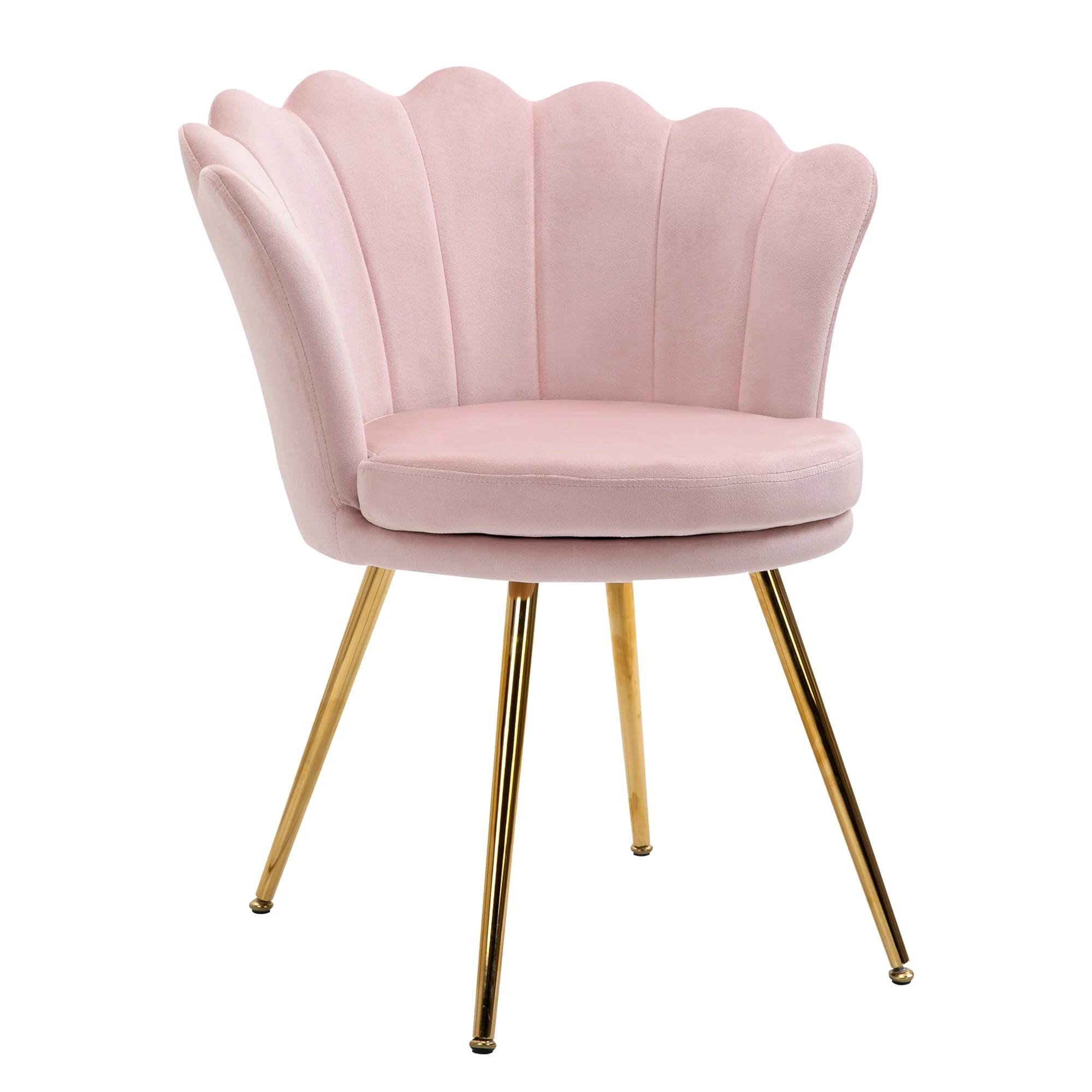 Fauteuil coquillage chaise coiffeuse fauteuil en velours fauteuil de salon avec pieds en métal doré pour salon chambre et salle à manger 67l x 64P x 77H cm rose poudré