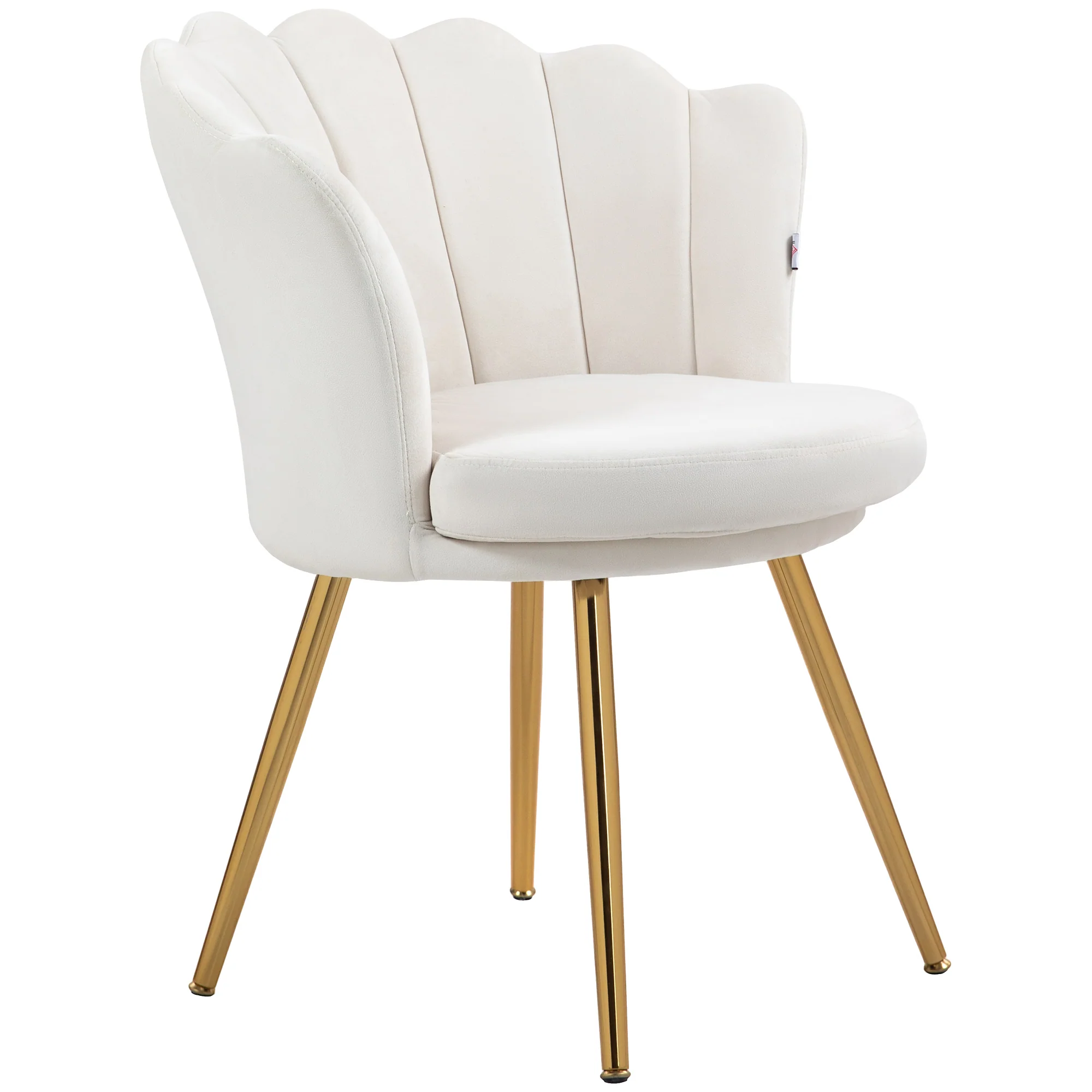 Fauteuil coquillage chaise coiffeuse fauteuil en velours fauteuil de salon avec pieds en métal doré pour salon chambre et salle à manger 67l x 64P x 77H cm crème