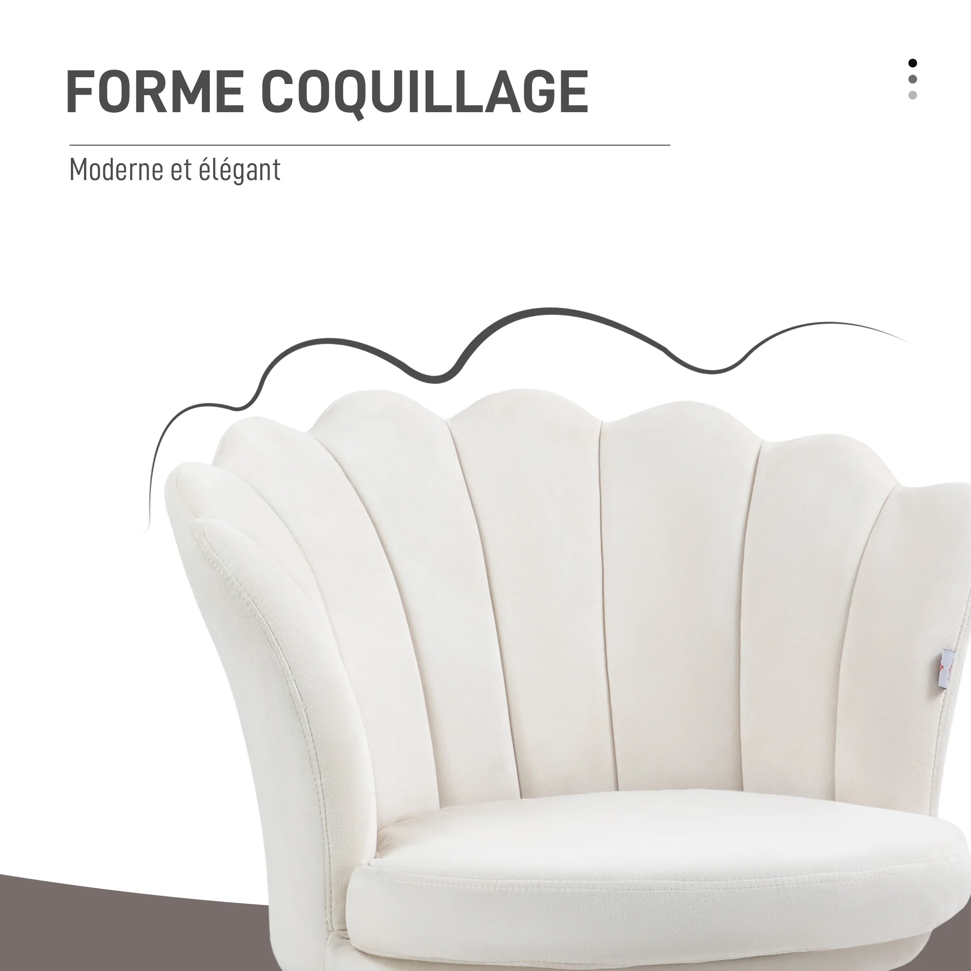 Fauteuil coquillage chaise coiffeuse fauteuil en velours fauteuil de salon avec pieds en métal doré pour salon chambre et salle à manger 67l x 64P x 77H cm crème - Image 6