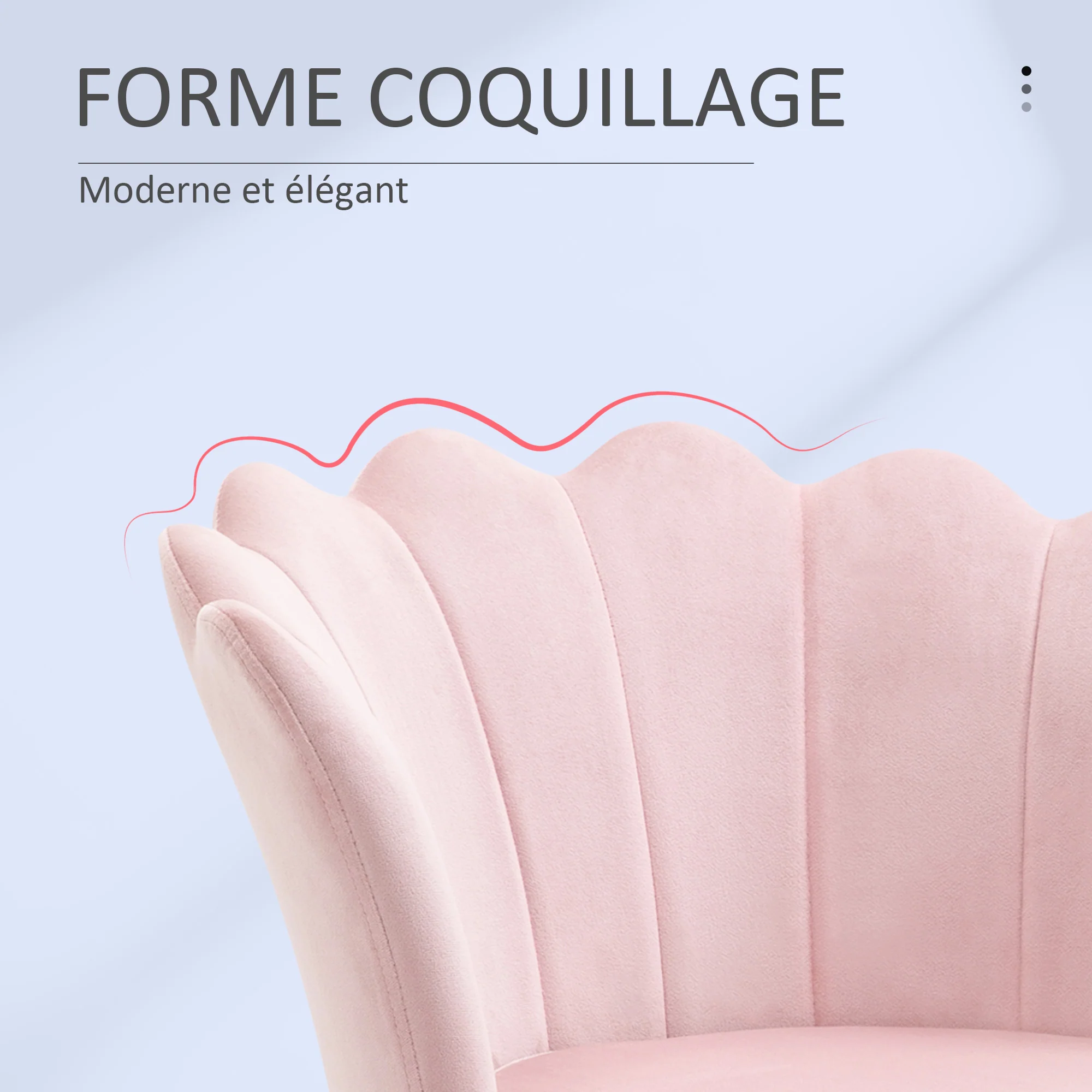 Fauteuil coquillage chaise coiffeuse fauteuil en velours fauteuil de salon avec pieds en métal doré pour salon chambre et salle à manger 67l x 64P x 77H cm rose poudré - Image 6