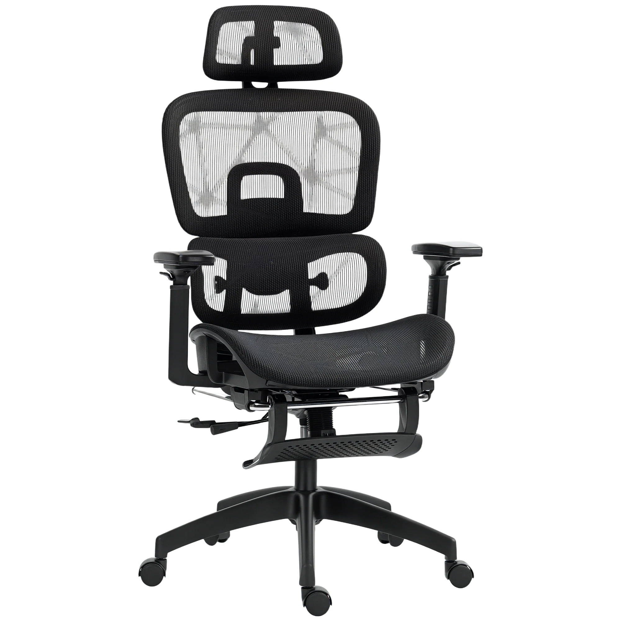 Fauteuil de bureau avec accoudoirs 3D, chaise de bureau ergonomique en maille, hauteur réglable, dossier inclinable, support lombaire, appui-tête et repose-pieds, pour chambre télétravail, noir - Image 11