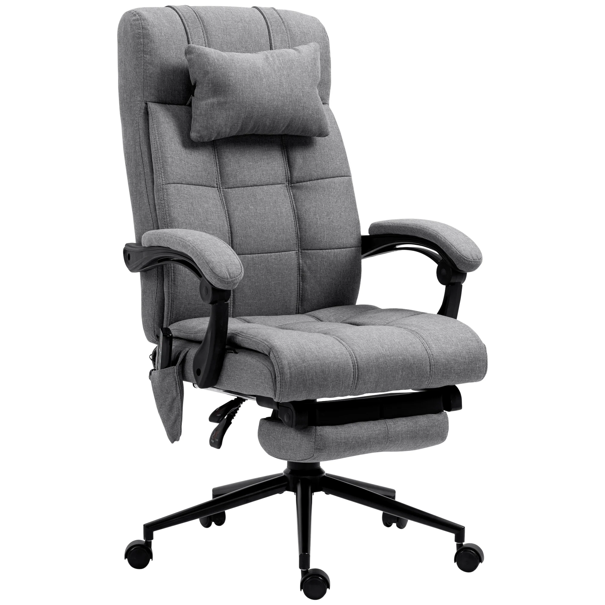 Fauteuil de bureau avec massage et chauffant, chaise de bureau ergonomique, repose-pied, vérin à gaz TUV, appuie-tête amovible et dossier inclinable, hauteur réglable, gris - Image 2