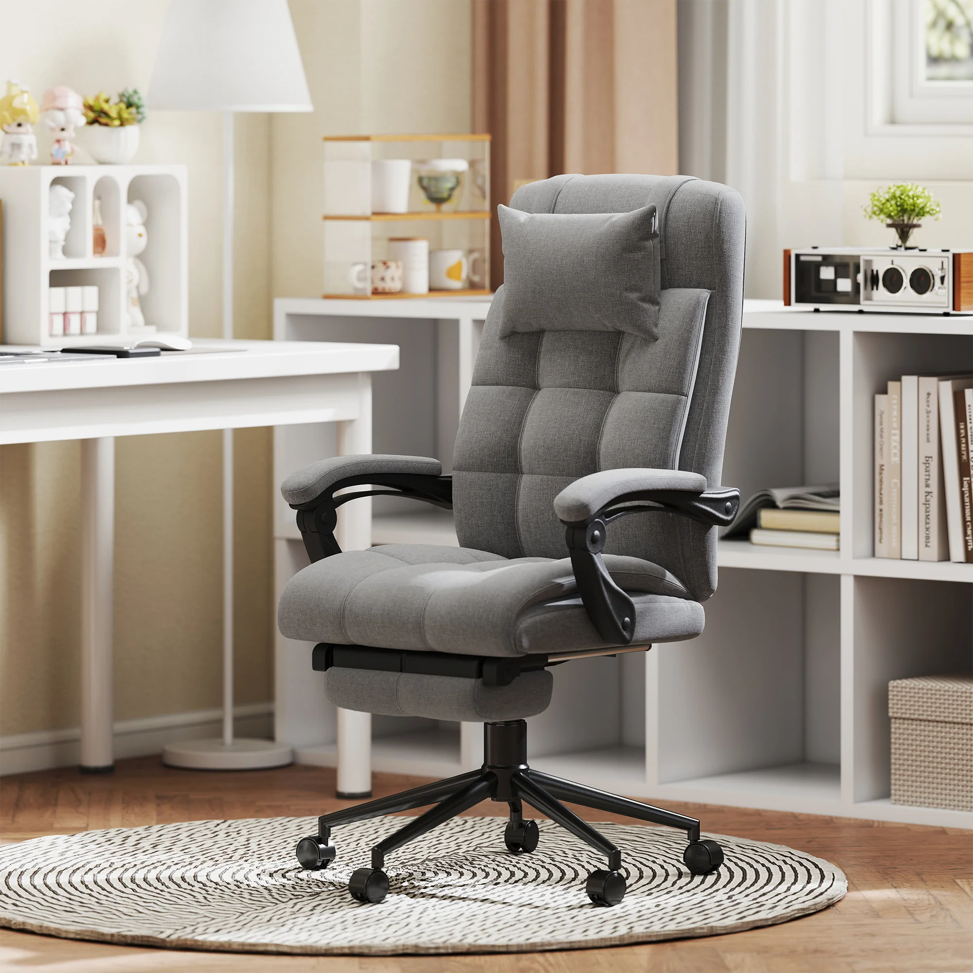 Fauteuil de bureau avec massage et chauffant, chaise de bureau ergonomique, repose-pied, vérin à gaz TUV, appuie-tête amovible et dossier inclinable, hauteur réglable, gris - Image 3