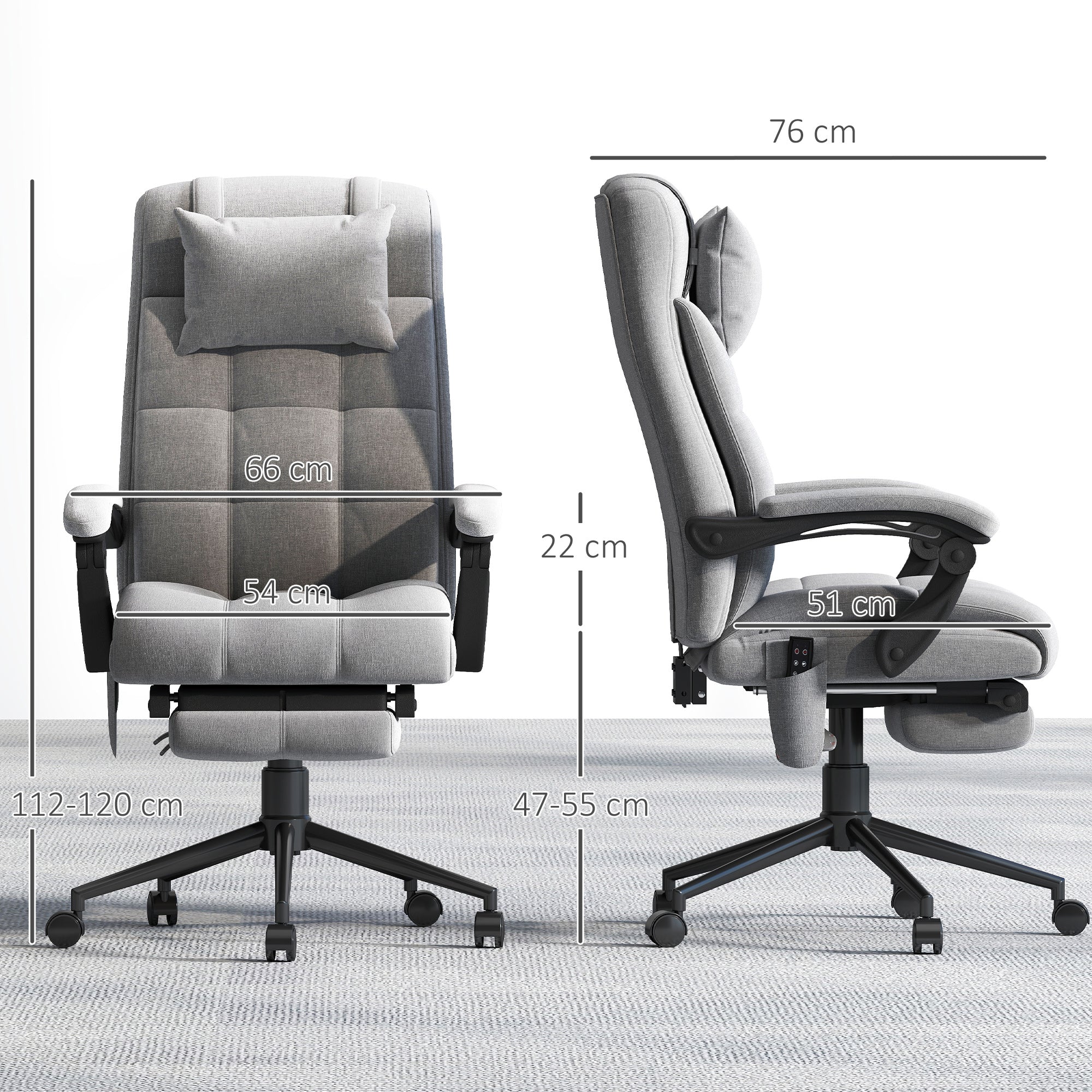 Fauteuil de bureau avec massage et chauffant, chaise de bureau ergonomique, repose-pied, vérin à gaz TUV, appuie-tête amovible et dossier inclinable, hauteur réglable, gris - Image 4