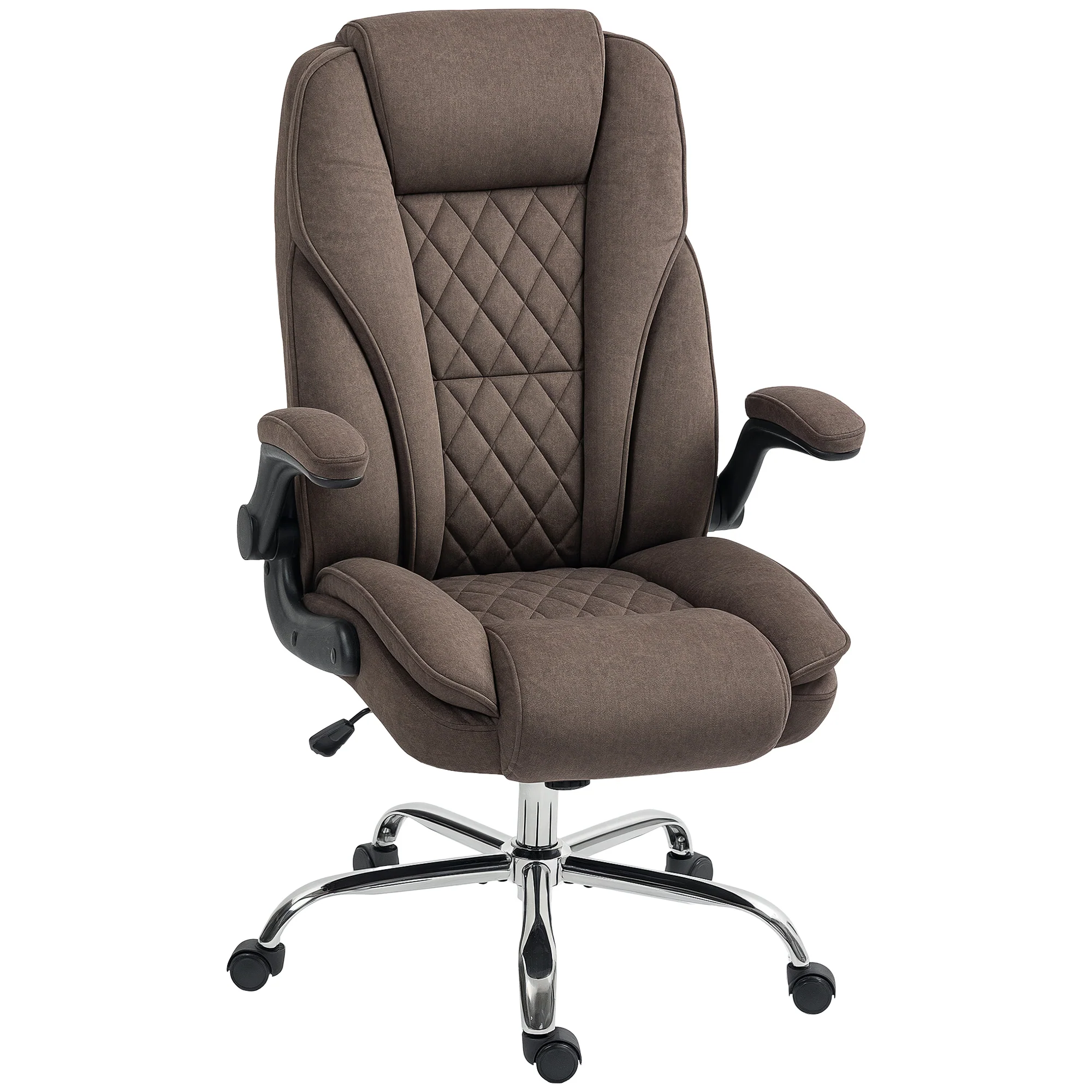 Fauteuil de bureau, chaise bureau ergonomique avec large assise rembourrée, hauteur réglable, accoudoirs relevables, dossier haut, pivotant 360°, tissu en velours, charge 135 Kg, marron - Image 11