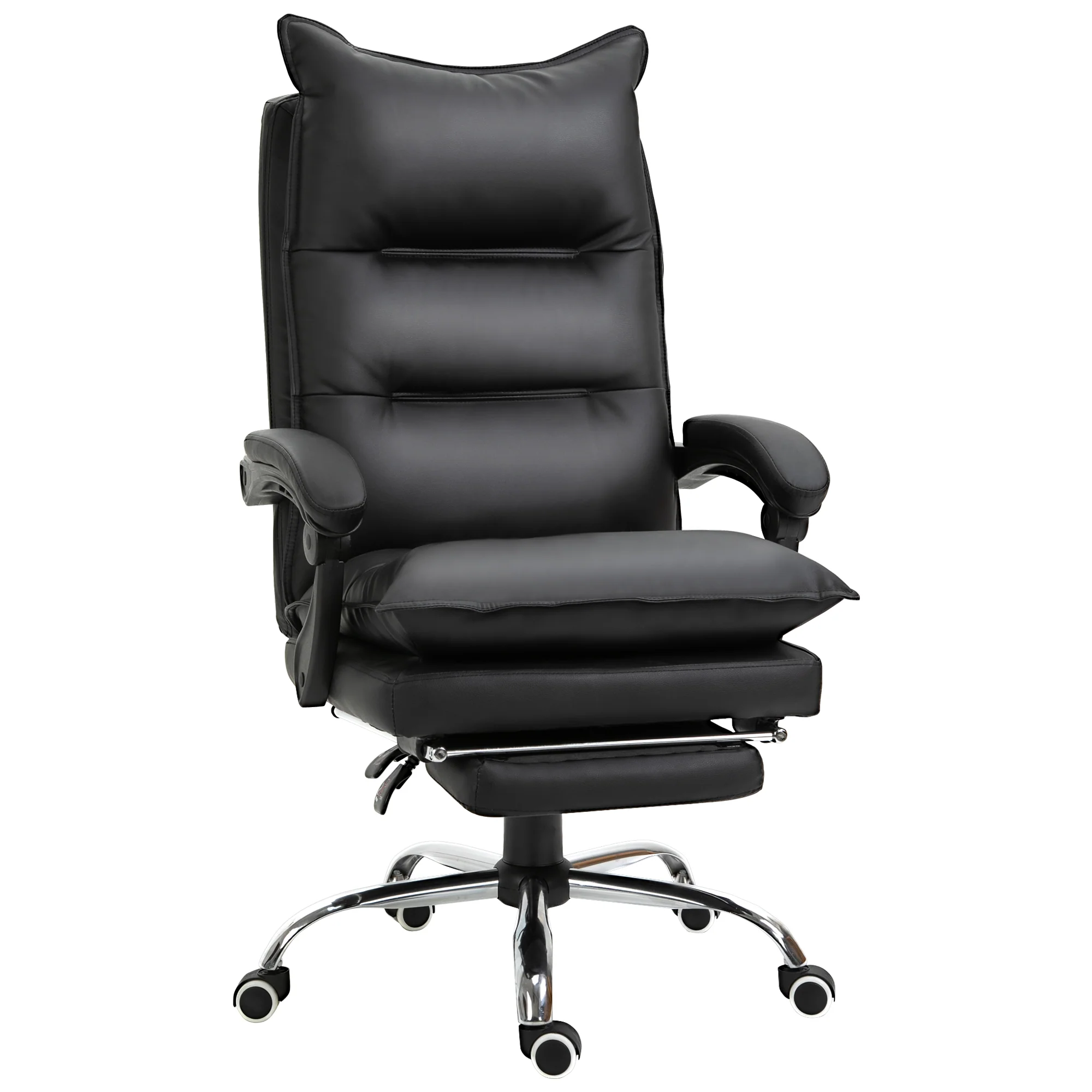 Fauteuil de bureau, chaise bureau ergonomique en similicuir avec large assise rembourrée, dossier inclinable, hauteur réglable, accoudoirs et repose-pied intégrés, charge 135 Kg, noir - Image 2
