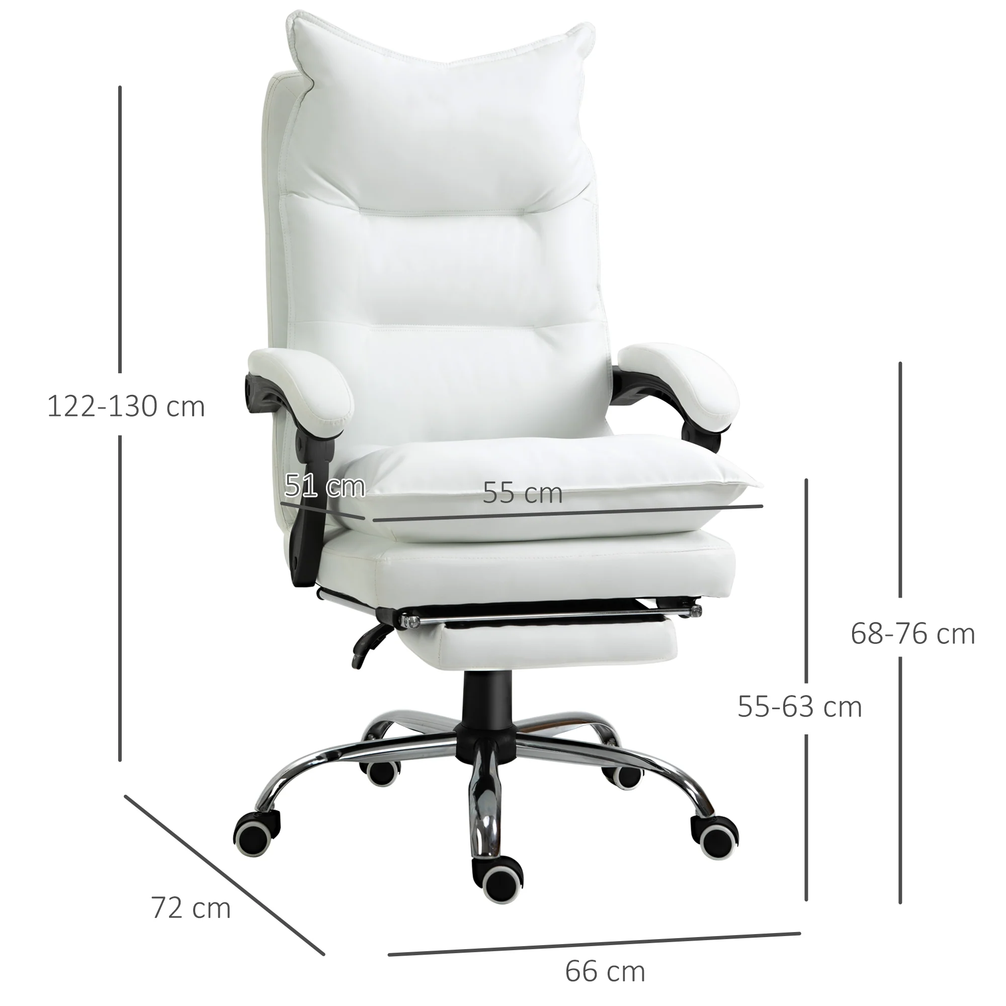 Fauteuil de bureau, chaise bureau ergonomique en similicuir avec large assise rembourrée, dossier inclinable, hauteur réglable, accoudoirs et repose-pied intégrés, charge 135 Kg, blanc - Image 4