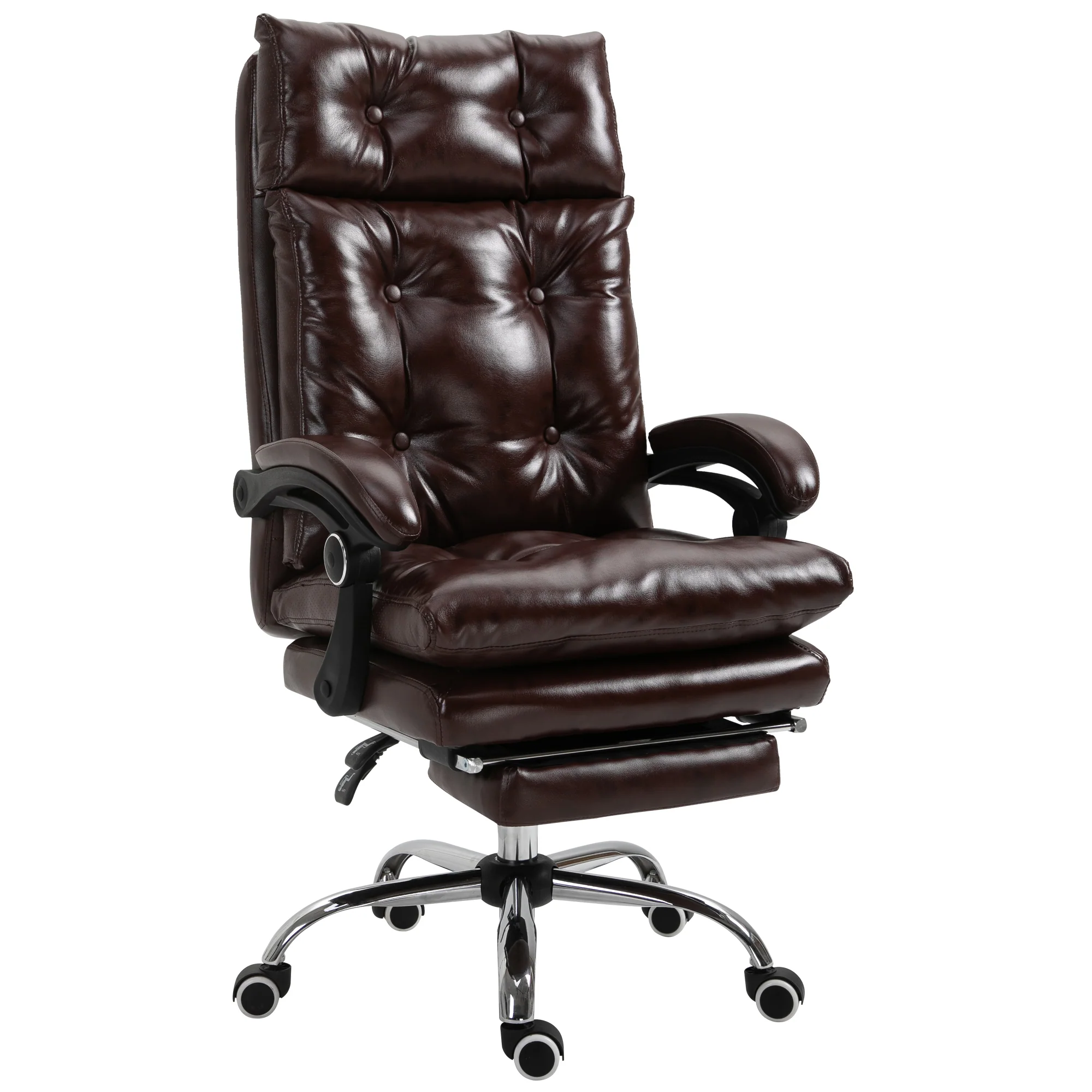 Fauteuil de bureau, chaise de bureau ergonomique avec hauteur réglable, dossier inclinable et repose-pied rétractable et pivotant à 360°, cuir synthétique, pour chambre, télétravail, marron - Image 11