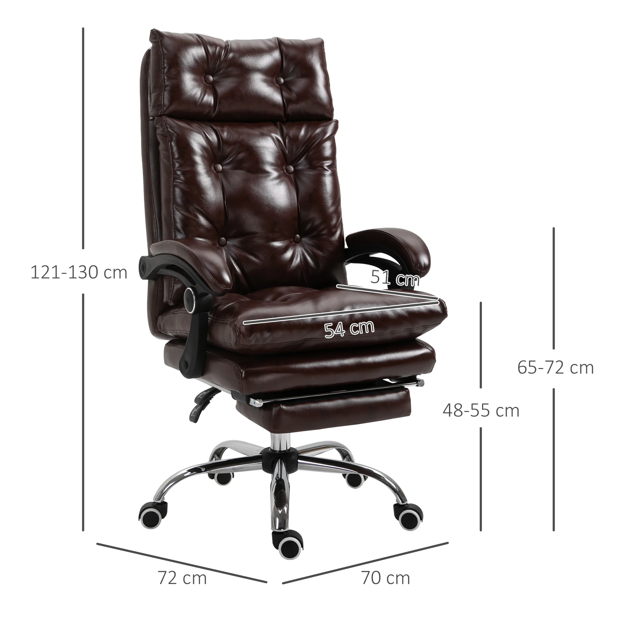 Fauteuil de bureau, chaise de bureau ergonomique avec hauteur réglable, dossier inclinable et repose-pied rétractable et pivotant à 360°, cuir synthétique, pour chambre, télétravail, marron - Image 4
