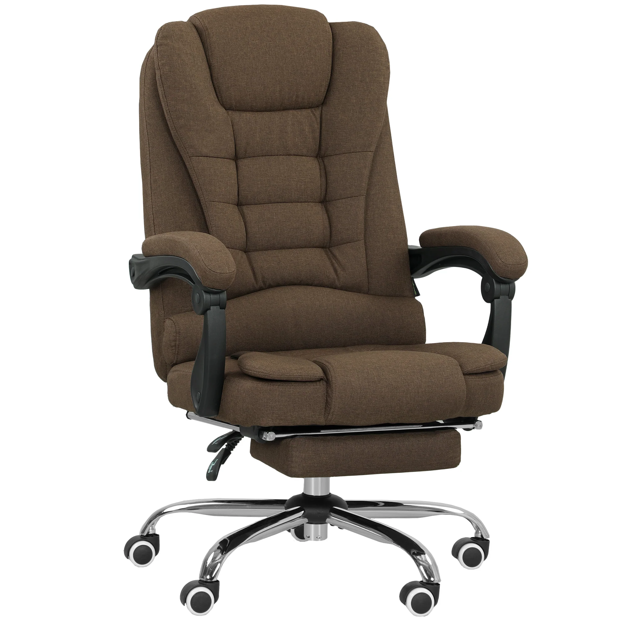Fauteuil de bureau, chaise de bureau ergonomique avec hauteur réglable, dossier inclinable et repose-pied, tissu aspect lin, pour chambre, télétravail, charge 120 Kg, marron - Image 2