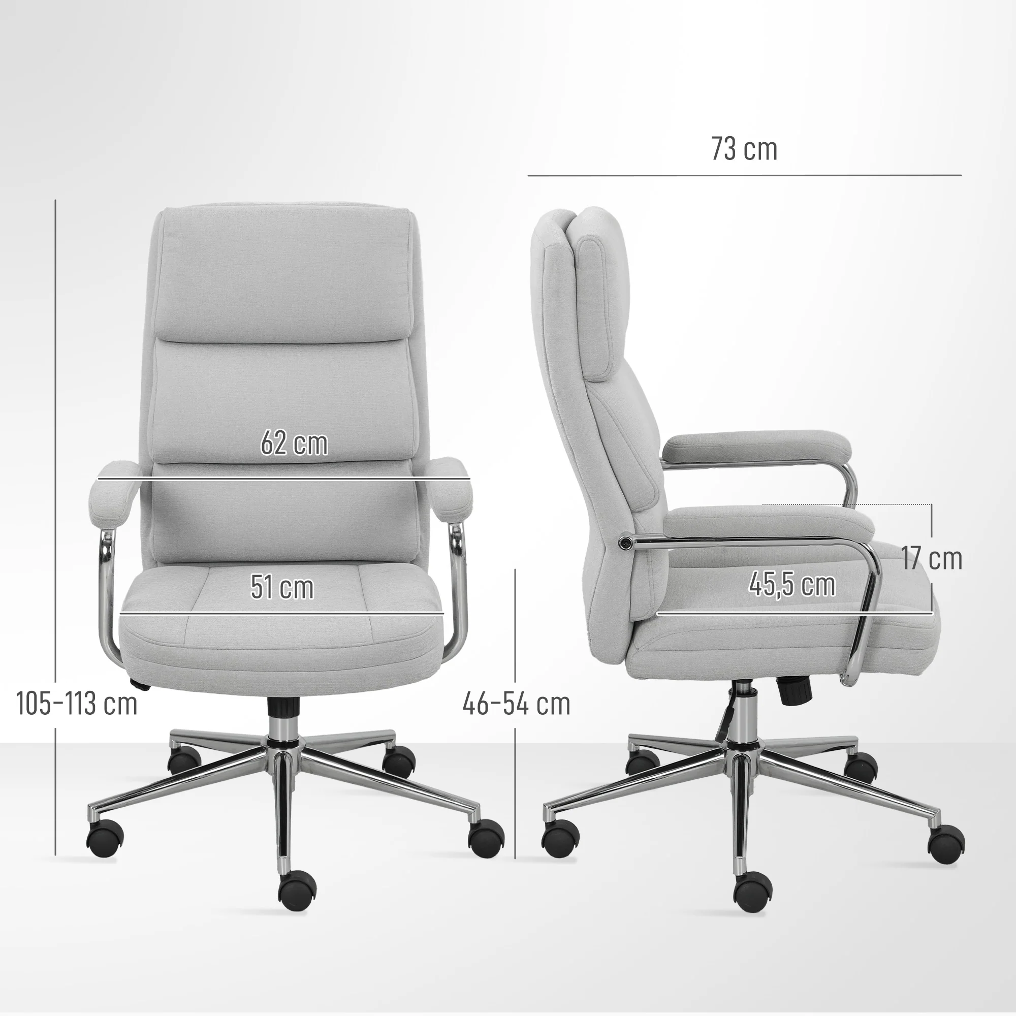 Fauteuil de bureau, chaise de bureau ergonomique avec hauteur réglable, fonction de bascule, tissu en lin, chaise d'ordinateur pour chambre, télétravail, charge 120 Kg, gris clair - Image 4