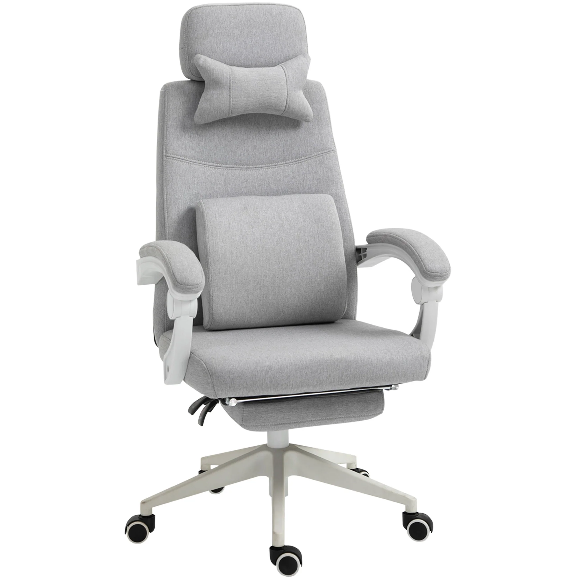 Fauteuil de bureau chaise de bureau grand confort dossier réglable repose-pied roulettes 360° lin 62 x 68 x 127 cm gris - Image 11