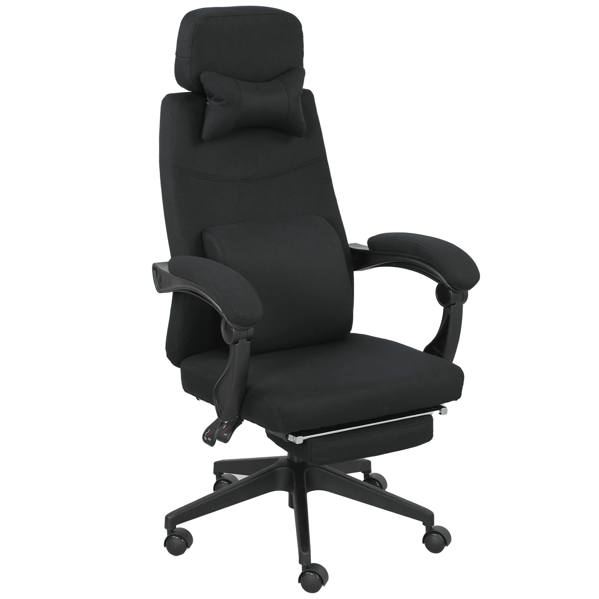 Fauteuil de bureau chaise de bureau grand confort dossier réglable repose-pied roulettes 360° lin 62 x 68 x 127 cm noir