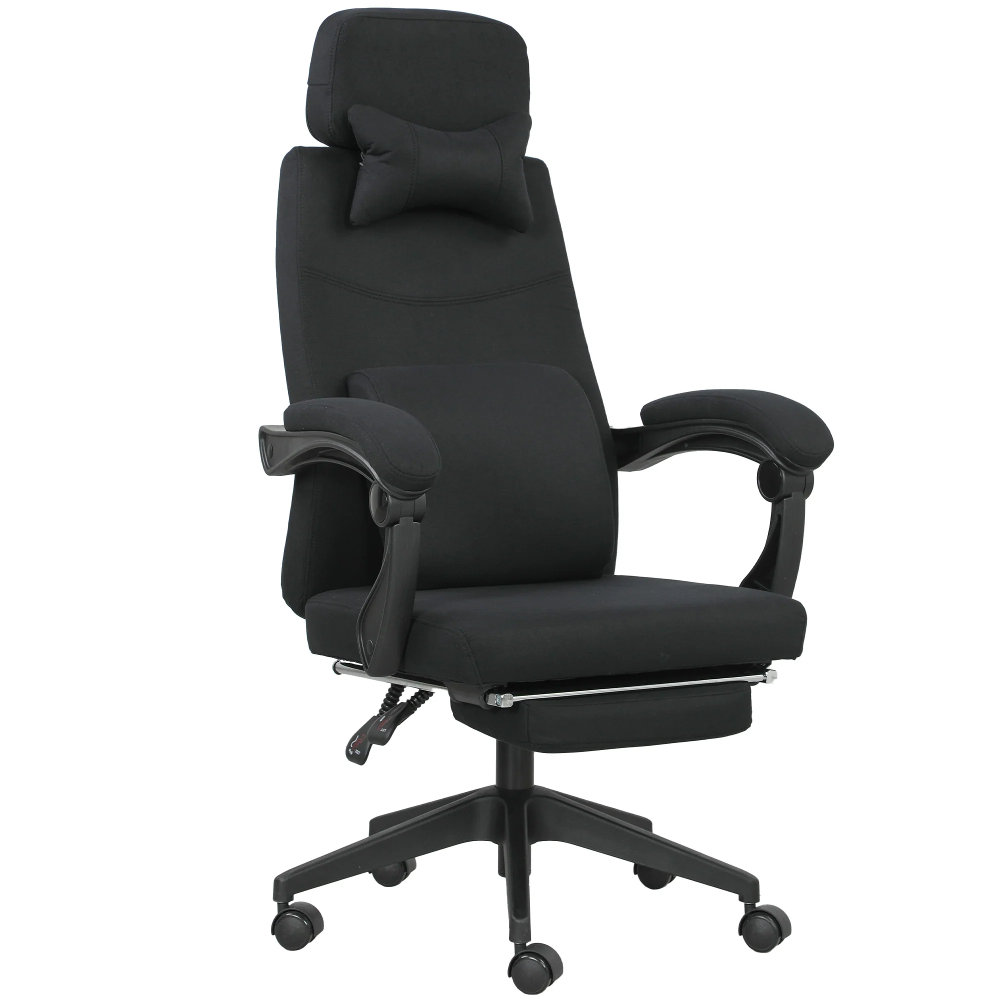 Fauteuil de bureau chaise de bureau grand confort dossier réglable repose-pied roulettes 360° lin 62 x 68 x 127 cm noir - Image 2