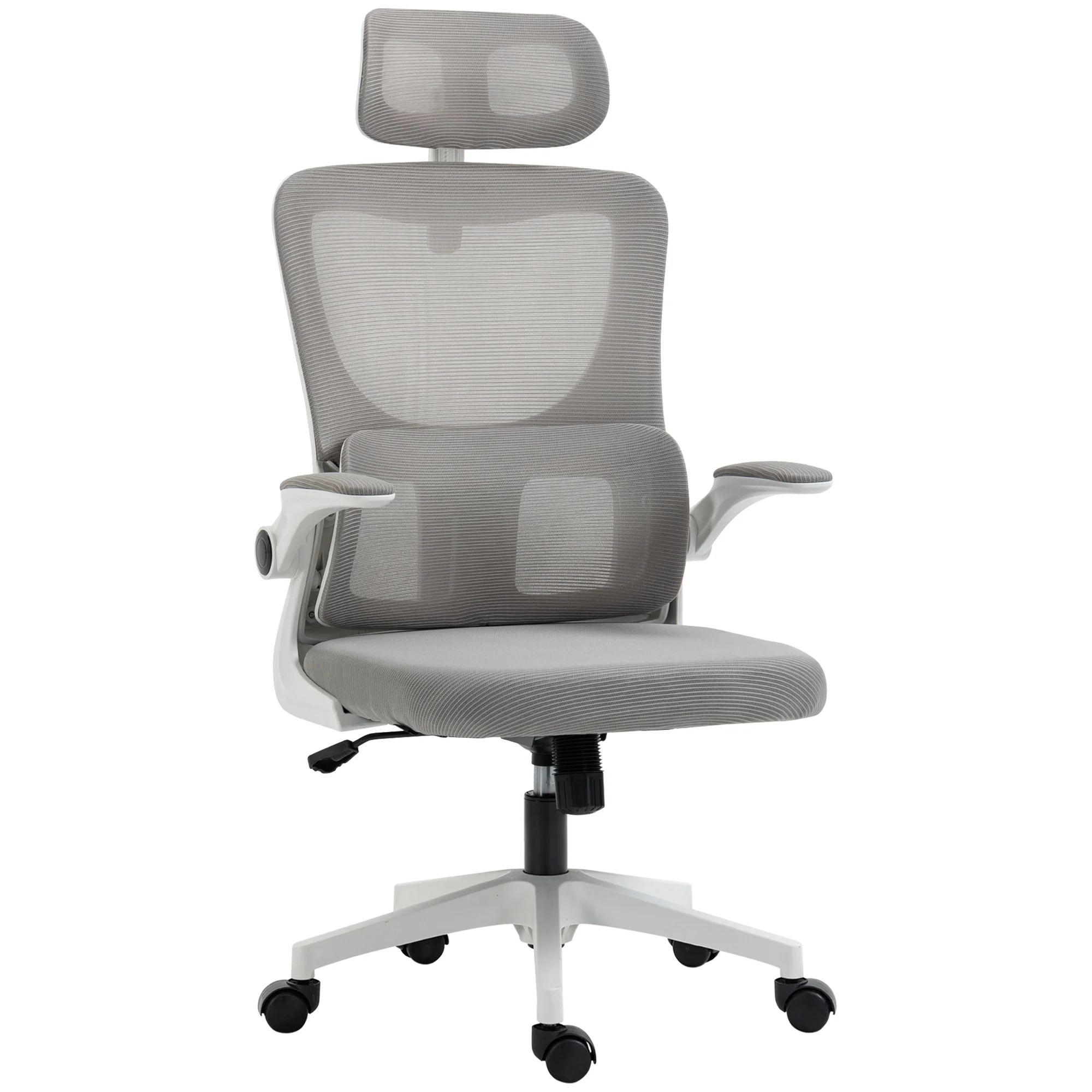 Fauteuil de bureau, chaise ergonomique, maille respirant, accoudoirs relevables, pivotant, appui-tête réglable et support lombaire, hauteur d'assise réglable, gris - Image 2
