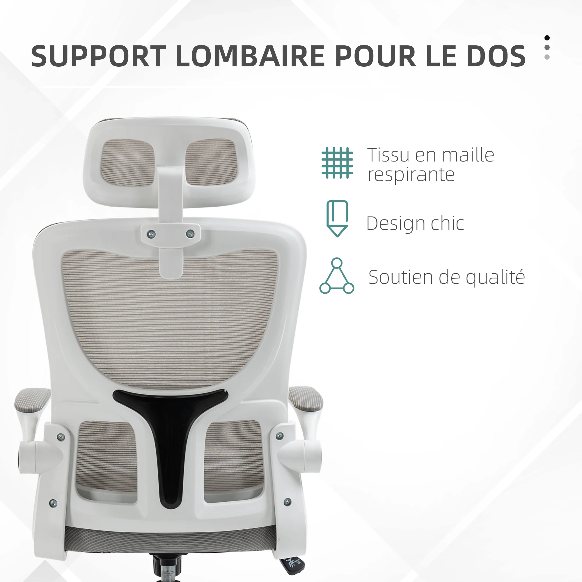 Fauteuil de bureau, chaise ergonomique, maille respirant, accoudoirs relevables, pivotant, appui-tête réglable et support lombaire, hauteur d'assise réglable, gris - Image 7