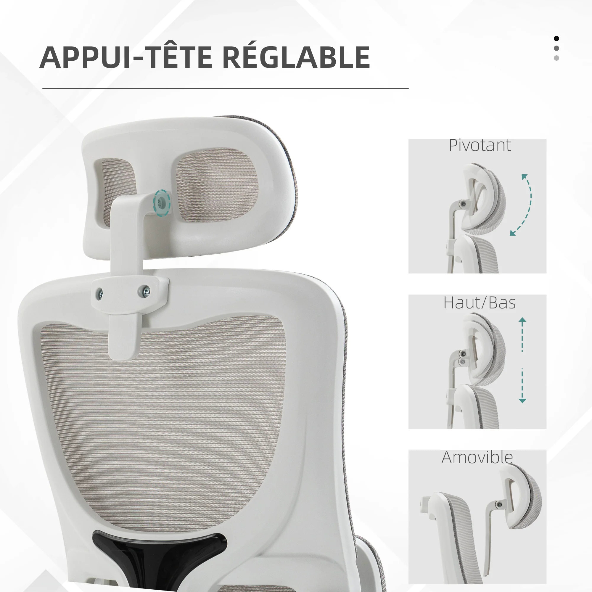 Fauteuil de bureau, chaise ergonomique, maille respirant, accoudoirs relevables, pivotant, appui-tête réglable et support lombaire, hauteur d'assise réglable, gris - Image 8